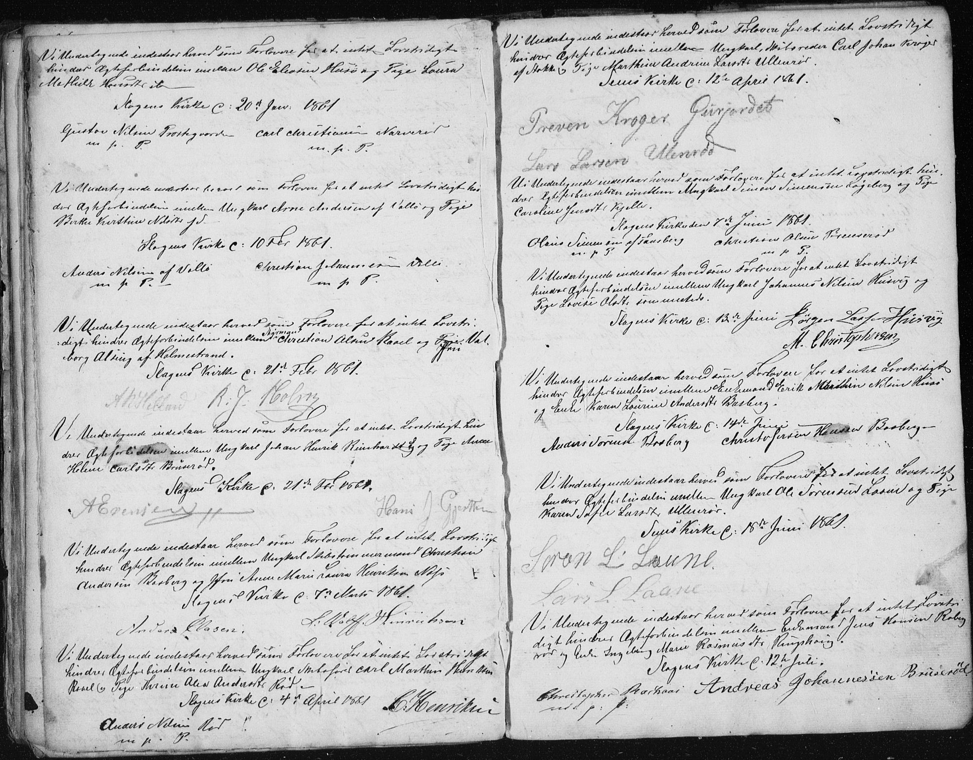 Sem kirkebøker, AV/SAKO-A-5/Y/Ya/L0001: Forlovererklæringer nr. 1, 1848-1864
