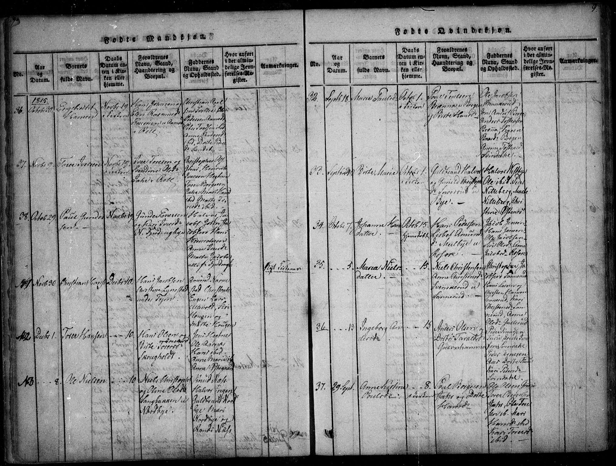 Fet prestekontor Kirkebøker, AV/SAO-A-10370a/F/Fa/L0008: Ministerialbok nr. I 8, 1815-1842, s. 9