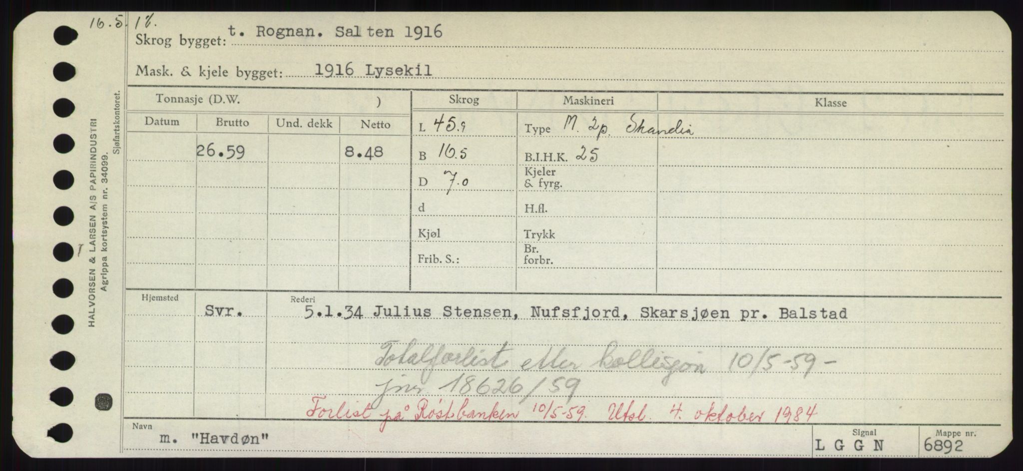 Sjøfartsdirektoratet med forløpere, Skipsmålingen, RA/S-1627/H/Hd/L0014: Fartøy, H-Havl, s. 519