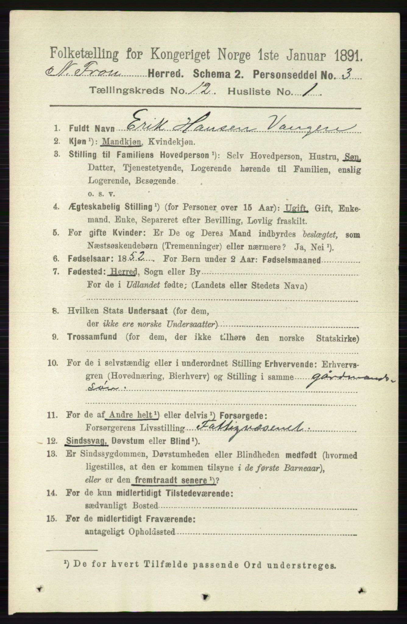 RA, Folketelling 1891 for 0518 Nord-Fron herred, 1891, s. 5108