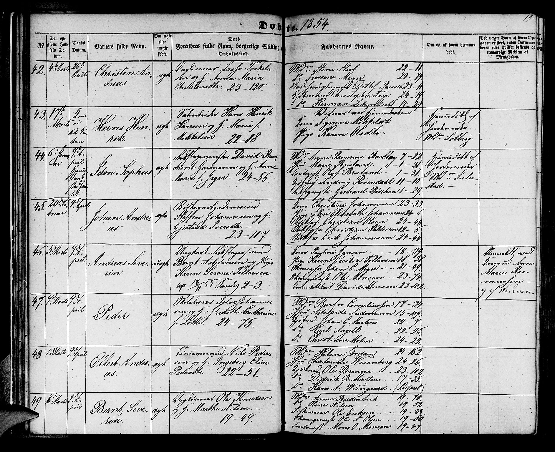 Korskirken sokneprestembete, AV/SAB-A-76101/H/Hab: Klokkerbok nr. B 3, 1853-1858, s. 19