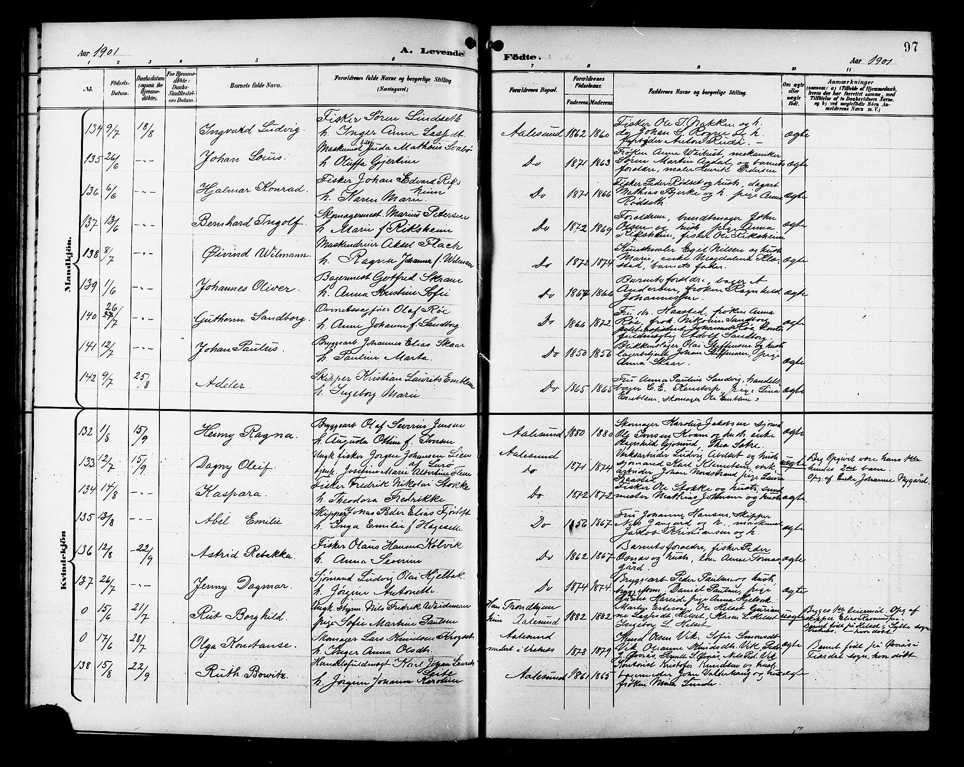 Ministerialprotokoller, klokkerbøker og fødselsregistre - Møre og Romsdal, AV/SAT-A-1454/529/L0468: Klokkerbok nr. 529C05, 1897-1908, s. 97