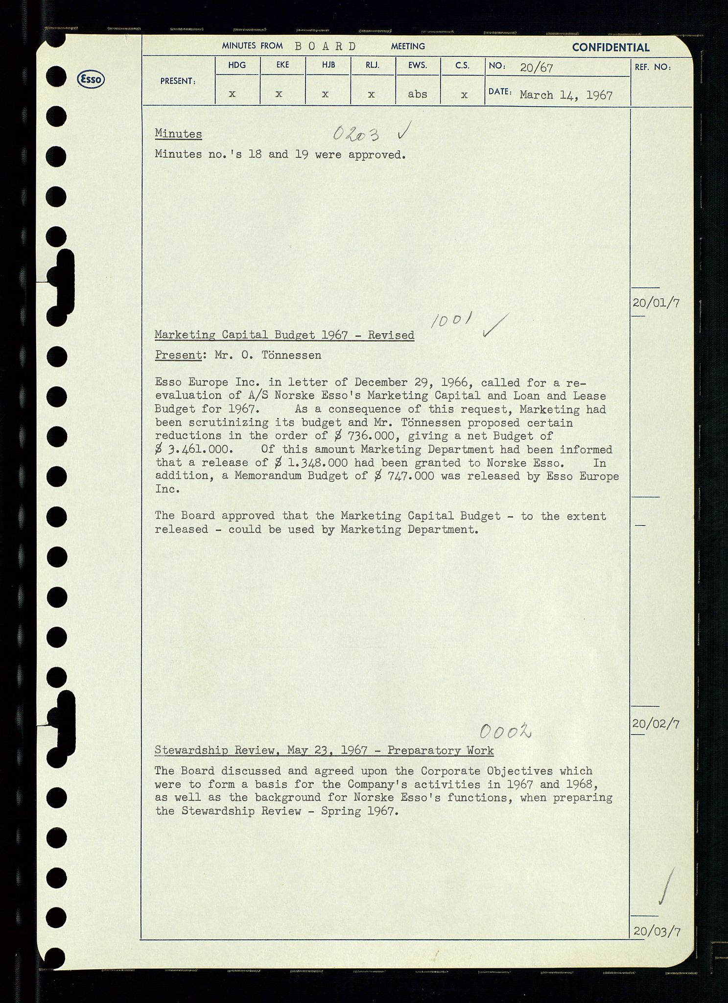 Pa 0982 - Esso Norge A/S, AV/SAST-A-100448/A/Aa/L0002/0003: Den administrerende direksjon Board minutes (styrereferater) / Den administrerende direksjon Board minutes (styrereferater), 1967, s. 41