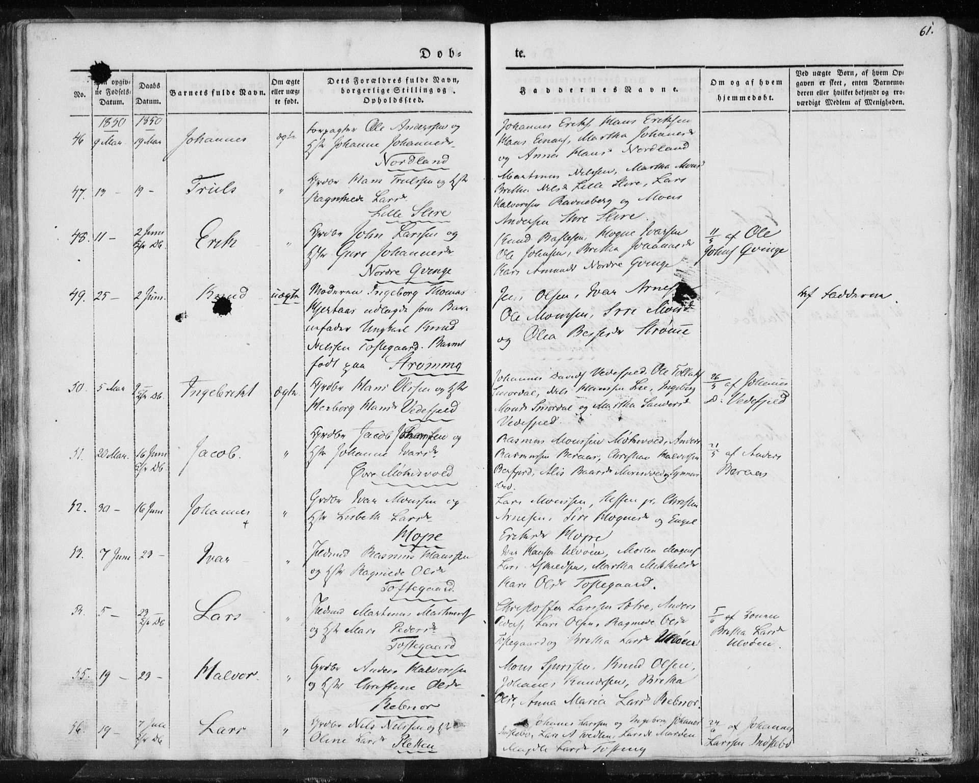 Lindås Sokneprestembete, AV/SAB-A-76701/H/Haa/Haaa/L0010: Ministerialbok nr. A 10, 1842-1862, s. 61