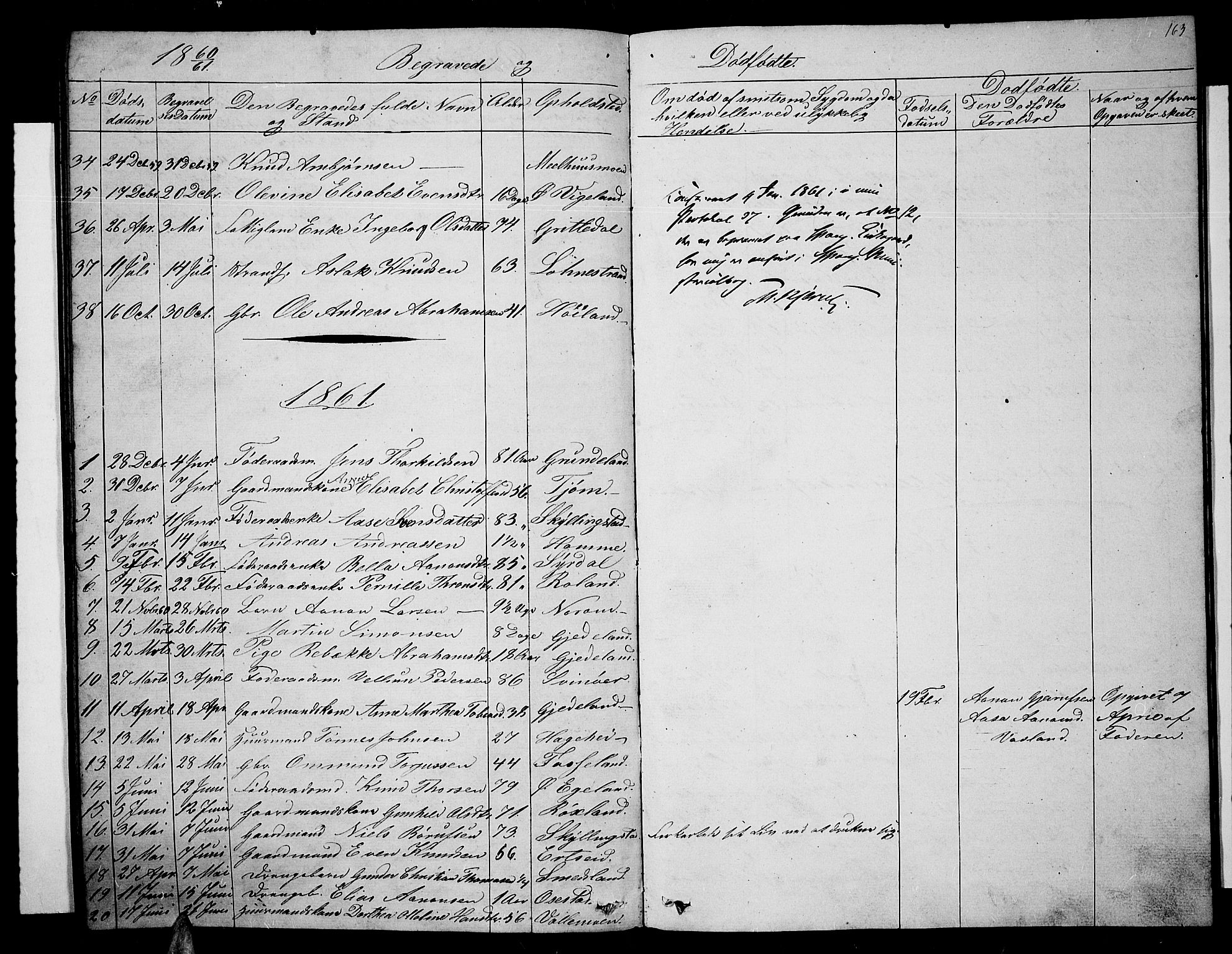 Sør-Audnedal sokneprestkontor, AV/SAK-1111-0039/F/Fb/Fbb/L0003: Klokkerbok nr. B 3, 1859-1868, s. 163