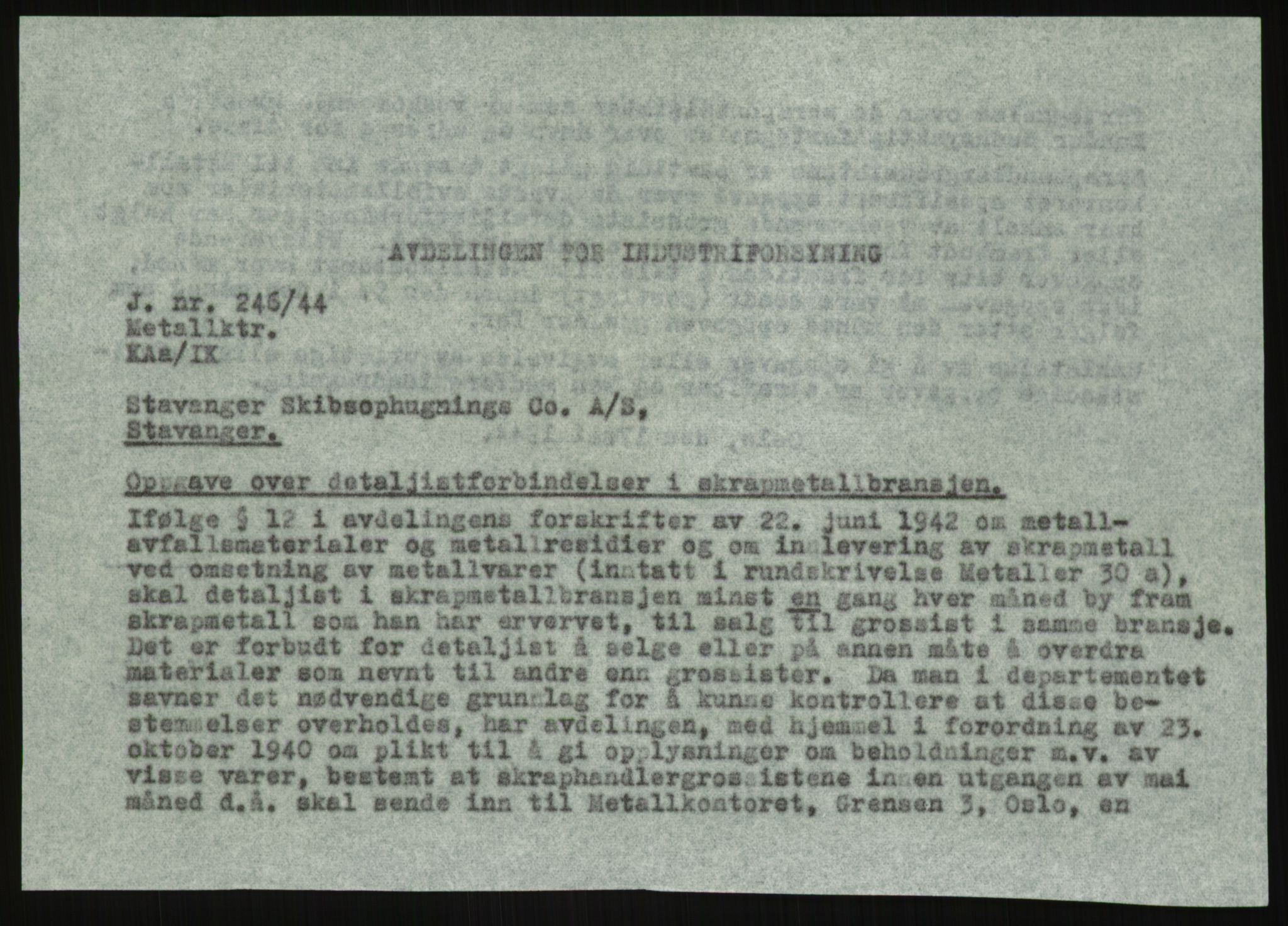 Direktoratet for industriforsyning, Sekretariatet, AV/RA-S-4153/D/Df/L0054: 9. Metallkontoret, 1940-1945, s. 1817