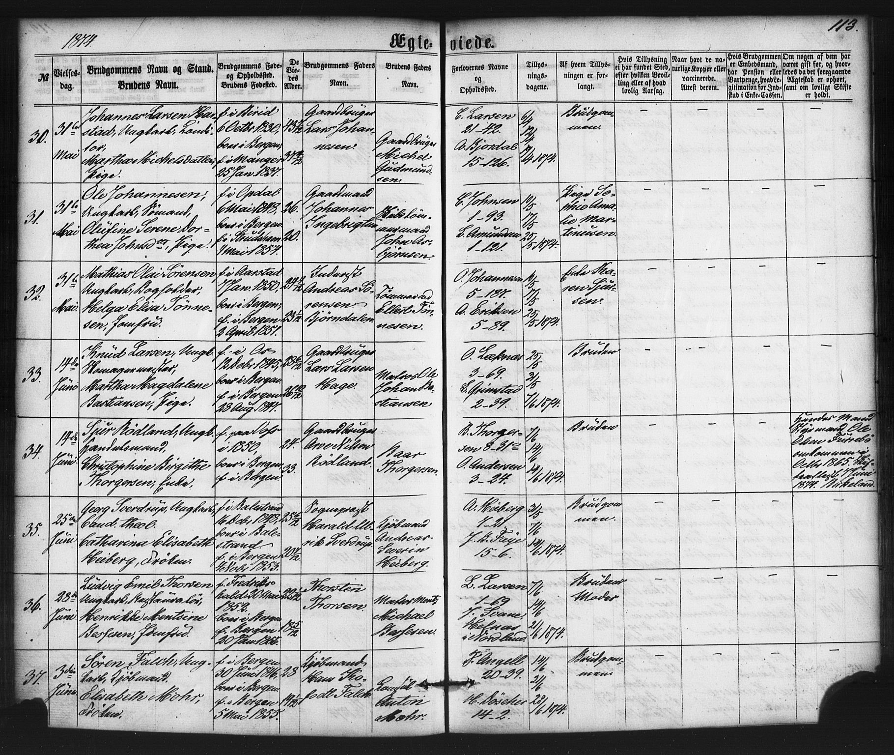 Nykirken Sokneprestembete, AV/SAB-A-77101/H/Haa/L0032: Ministerialbok nr. D 2, 1861-1883, s. 113