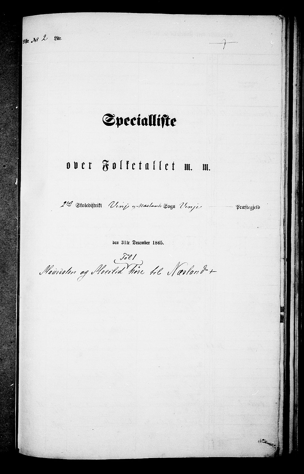 RA, Folketelling 1865 for 0834P Vinje prestegjeld, 1865, s. 16