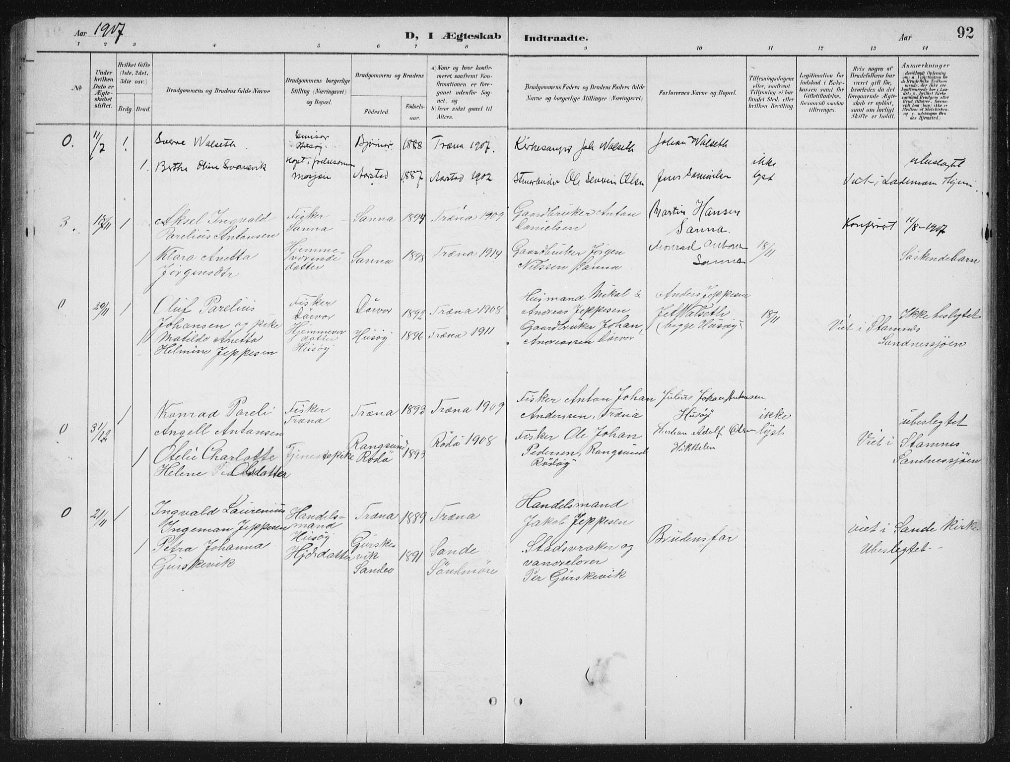 Ministerialprotokoller, klokkerbøker og fødselsregistre - Nordland, SAT/A-1459/840/L0583: Klokkerbok nr. 840C03, 1901-1933, s. 92