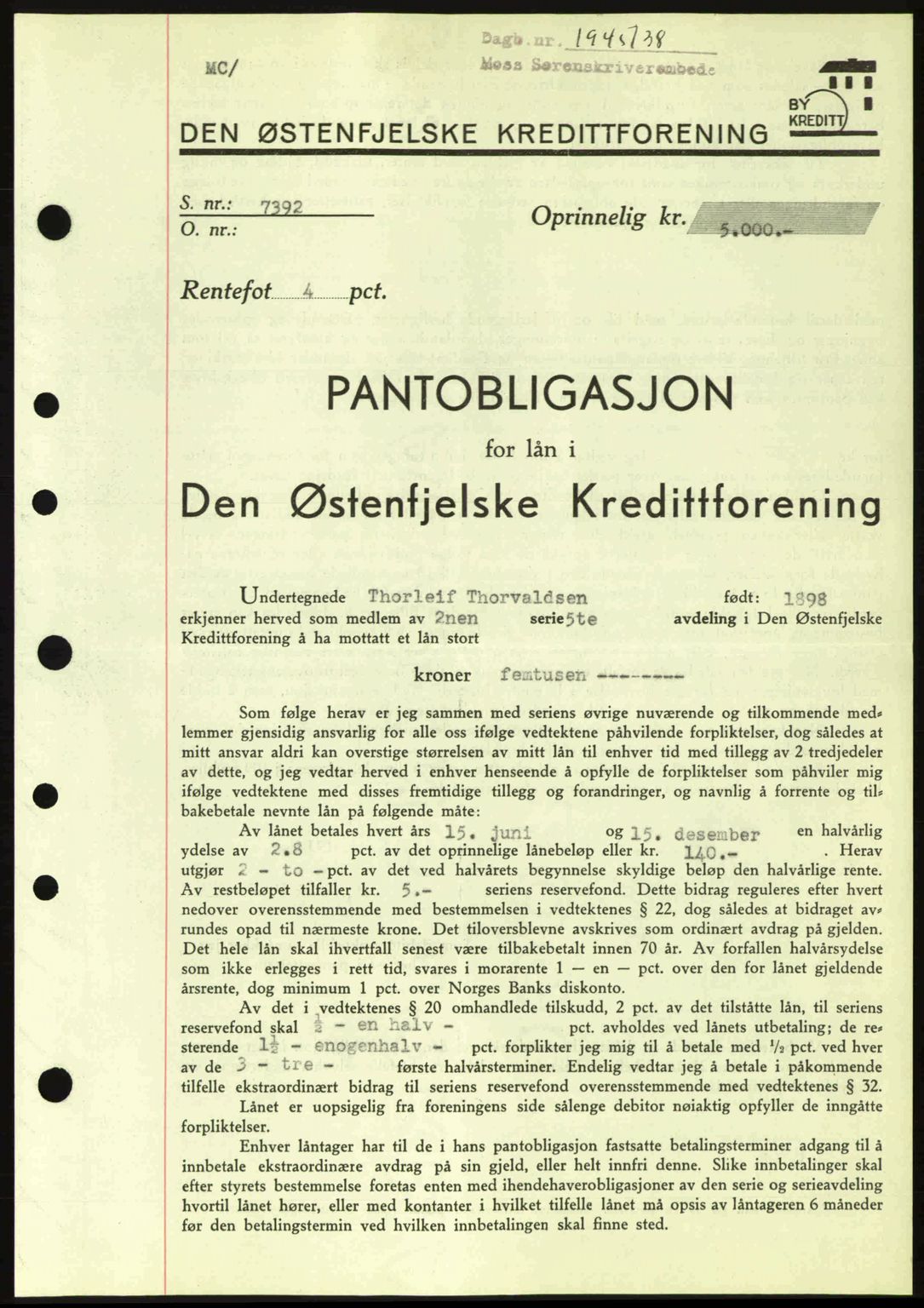 Moss sorenskriveri, SAO/A-10168: Pantebok nr. B6, 1938-1938, Dagboknr: 1945/1938
