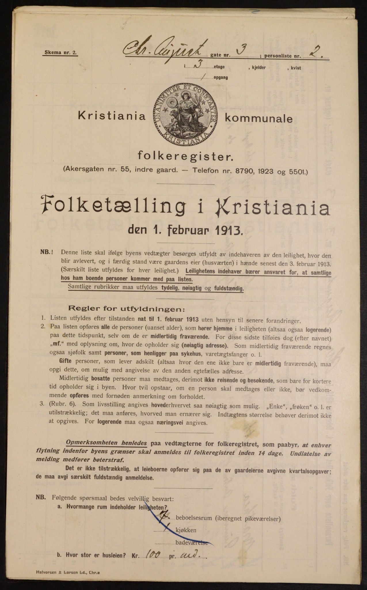 OBA, Kommunal folketelling 1.2.1913 for Kristiania, 1913, s. 53664