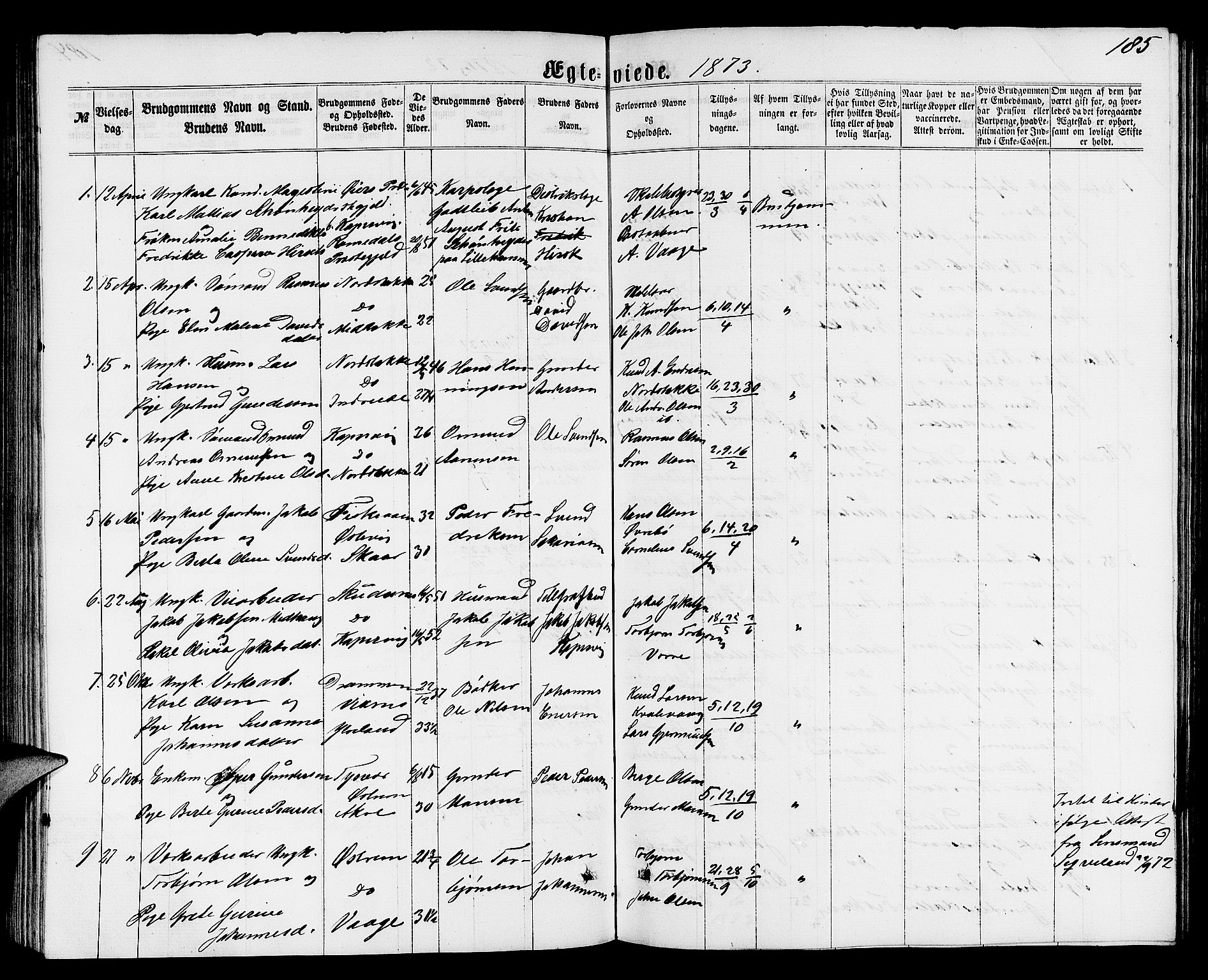 Avaldsnes sokneprestkontor, AV/SAST-A -101851/H/Ha/Hab/L0004: Klokkerbok nr. B 4, 1861-1876, s. 185