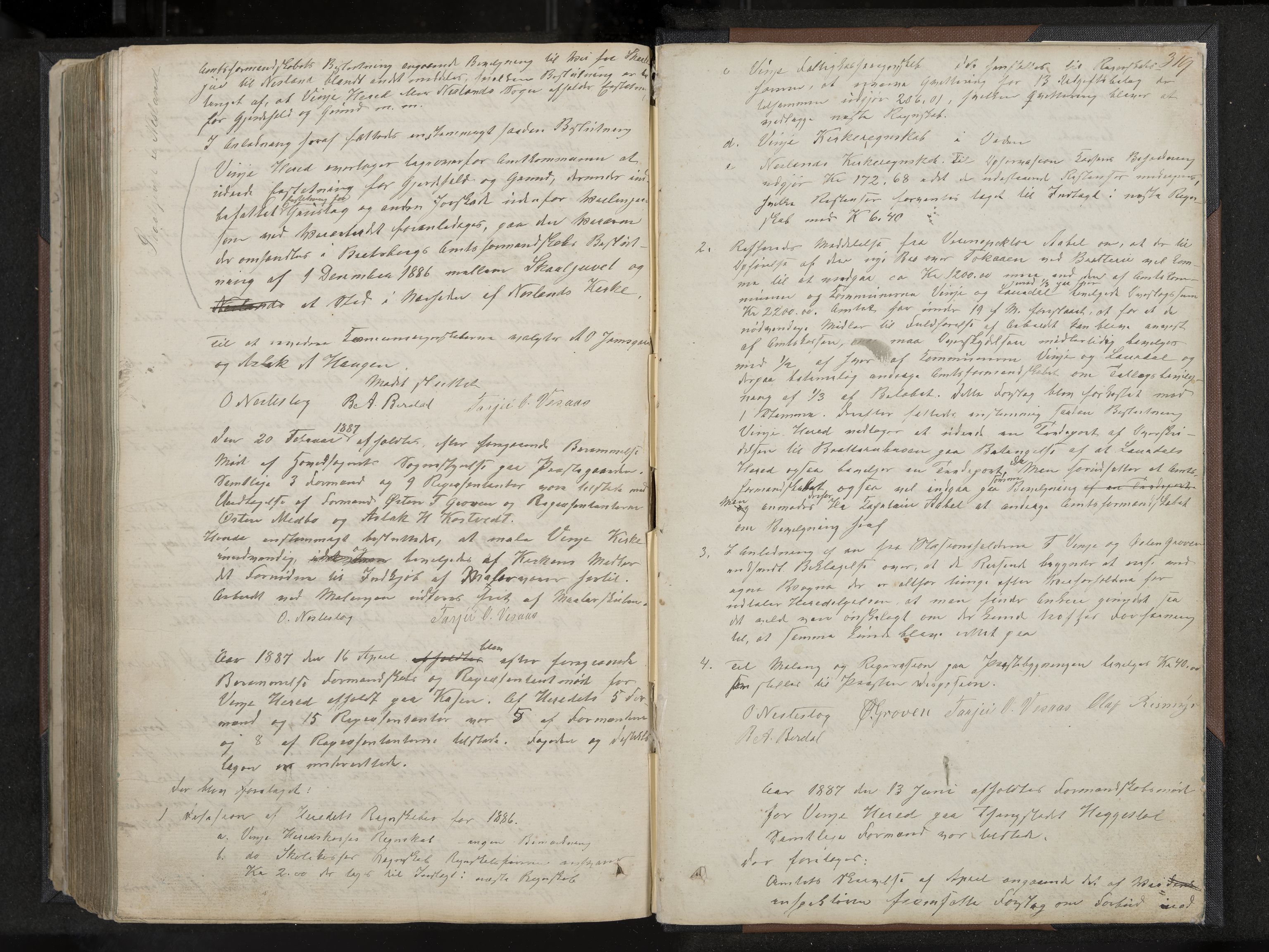 Vinje formannskap og sentraladministrasjon, IKAK/0834021-1/A/L0001: Møtebok, 1838-1889, s. 319