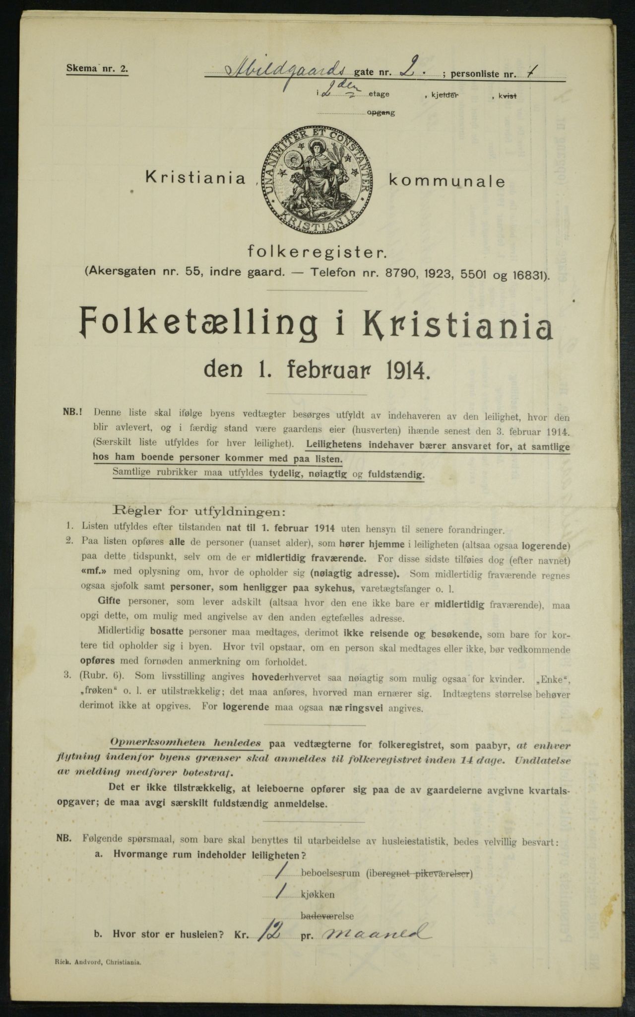 OBA, Kommunal folketelling 1.2.1914 for Kristiania, 1914, s. 5