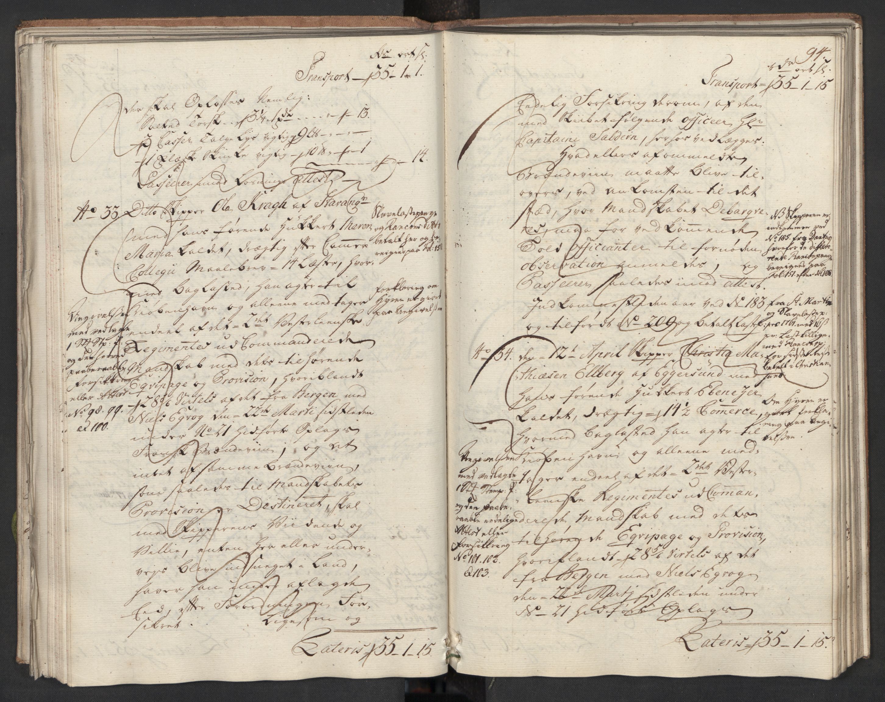 Generaltollkammeret, tollregnskaper, AV/RA-EA-5490/R22/L0024/0001: Tollregnskaper Stavanger / Hovedtollbok, 1762, s. 93b-94a