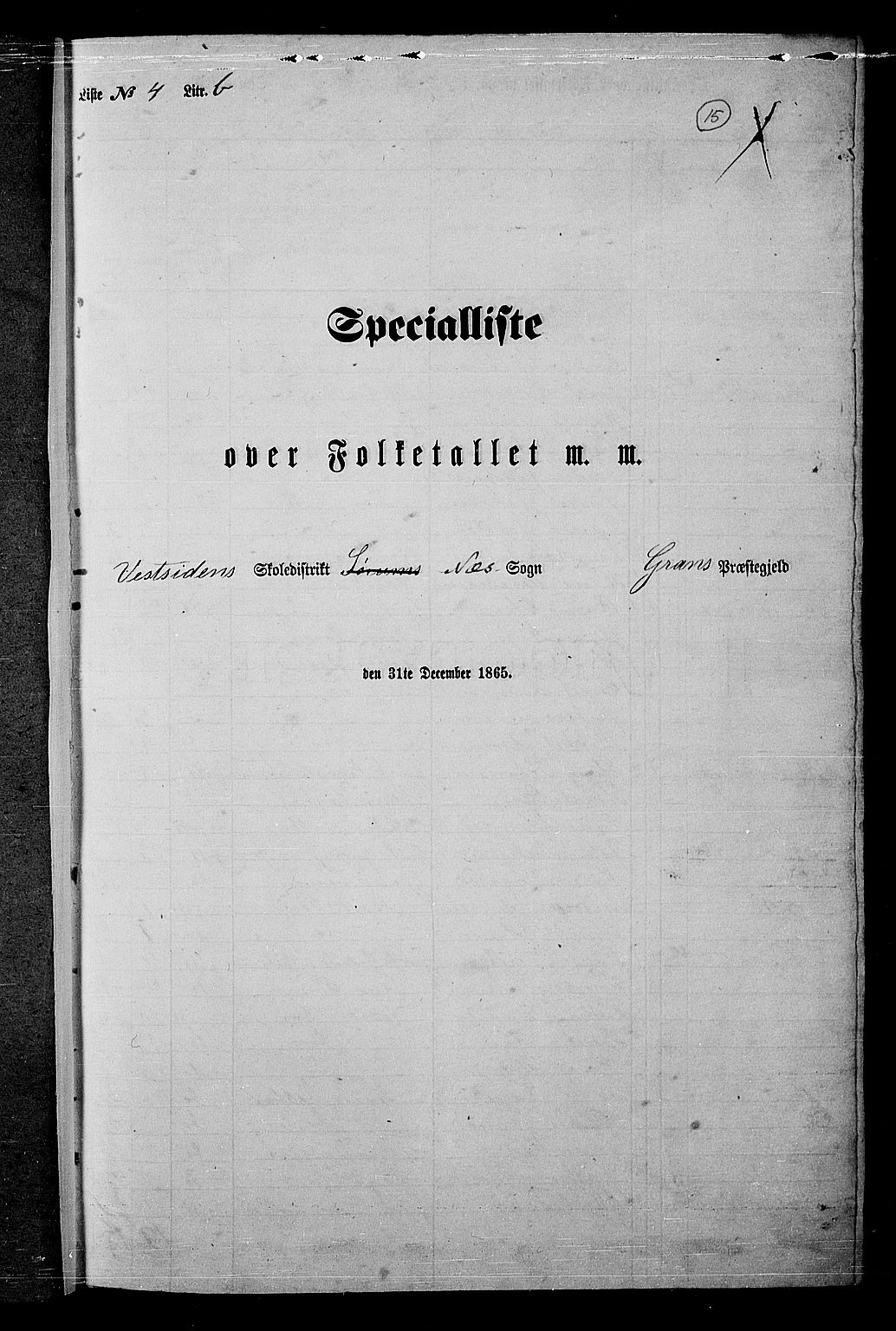 RA, Folketelling 1865 for 0534P Gran prestegjeld, 1865, s. 203