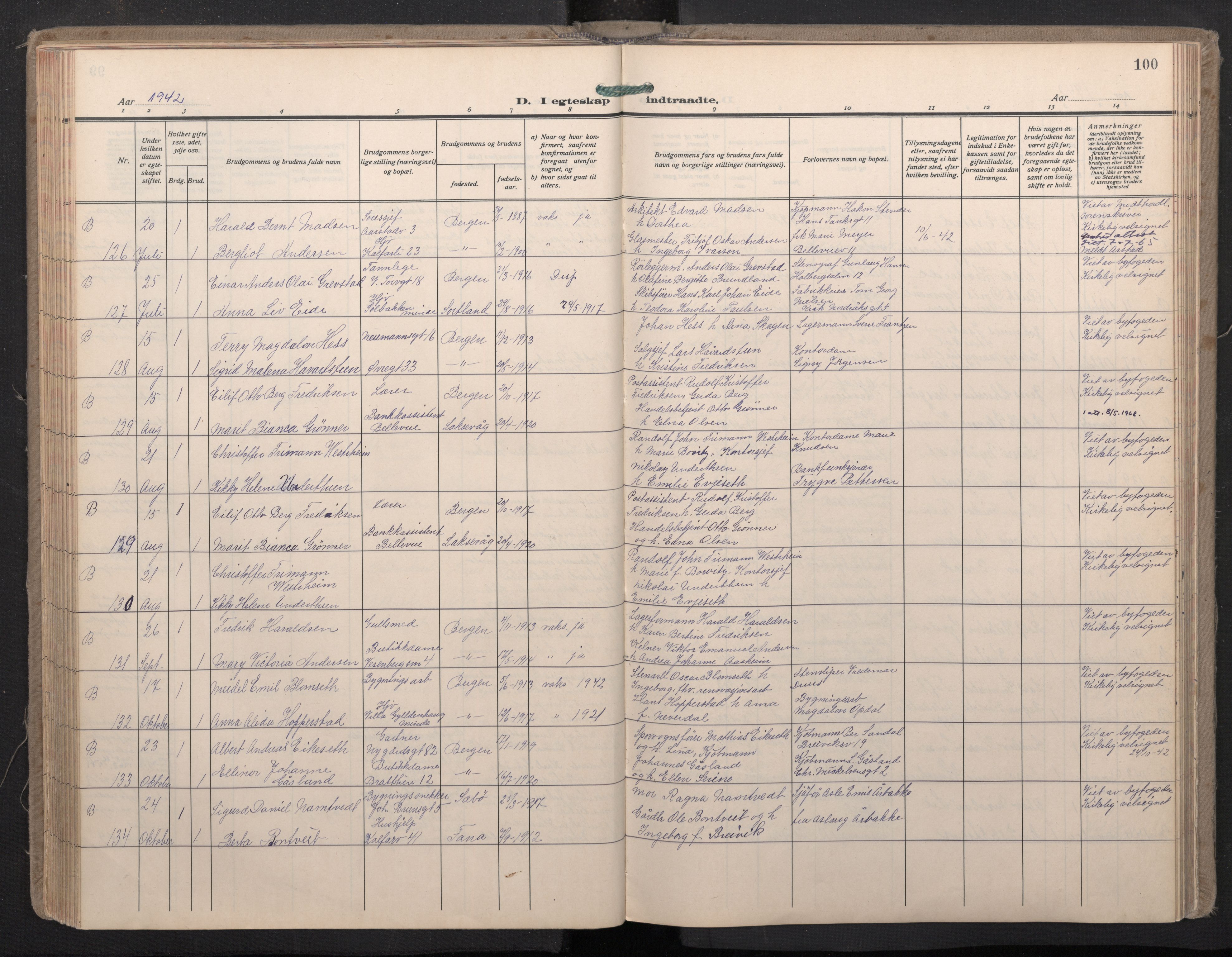 Domkirken sokneprestembete, AV/SAB-A-74801/H/Haa: Ministerialbok nr. D 7, 1937-1950, s. 99b-100a