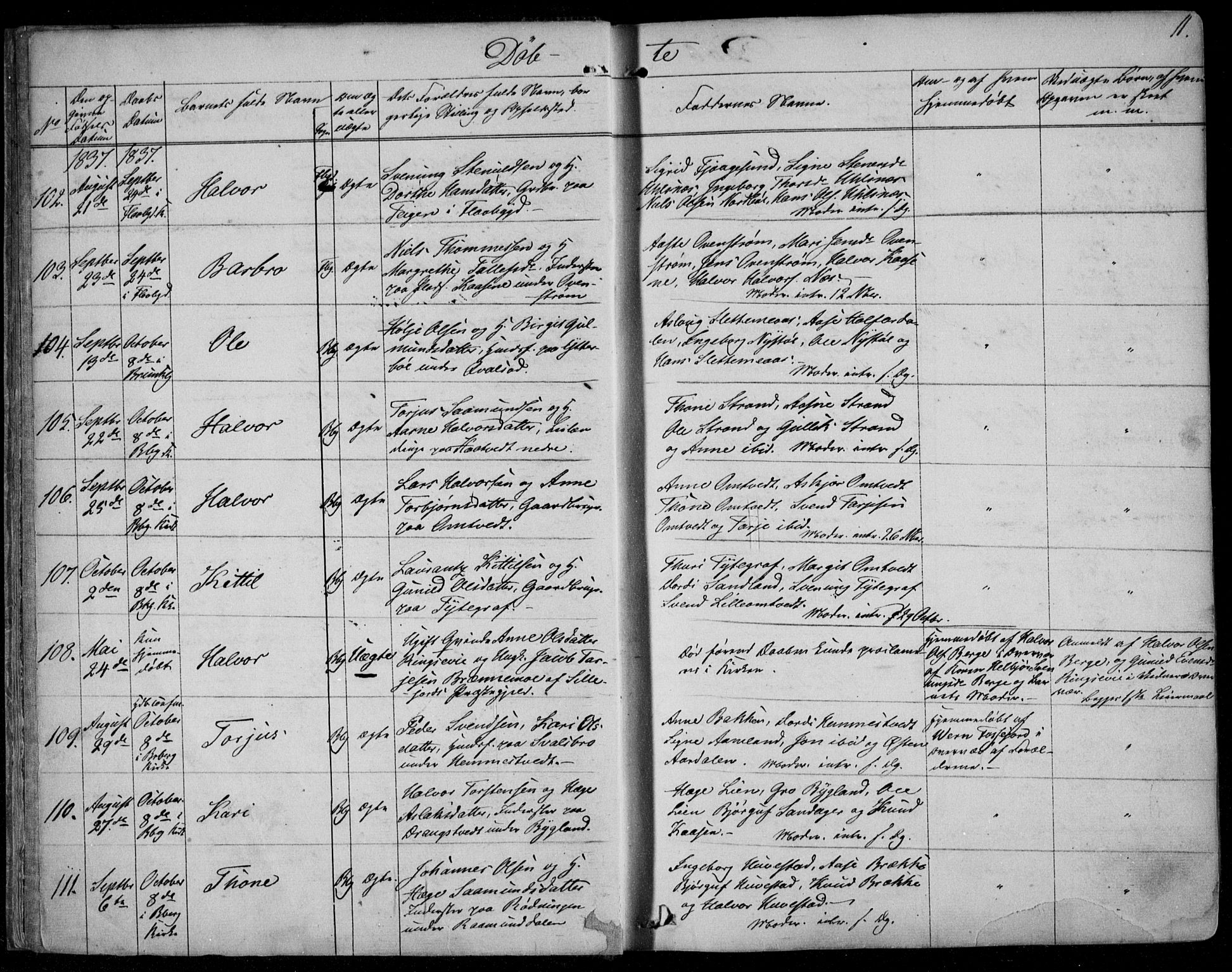 Kviteseid kirkebøker, AV/SAKO-A-276/F/Fa/L0006: Ministerialbok nr. I 6, 1836-1858, s. 11