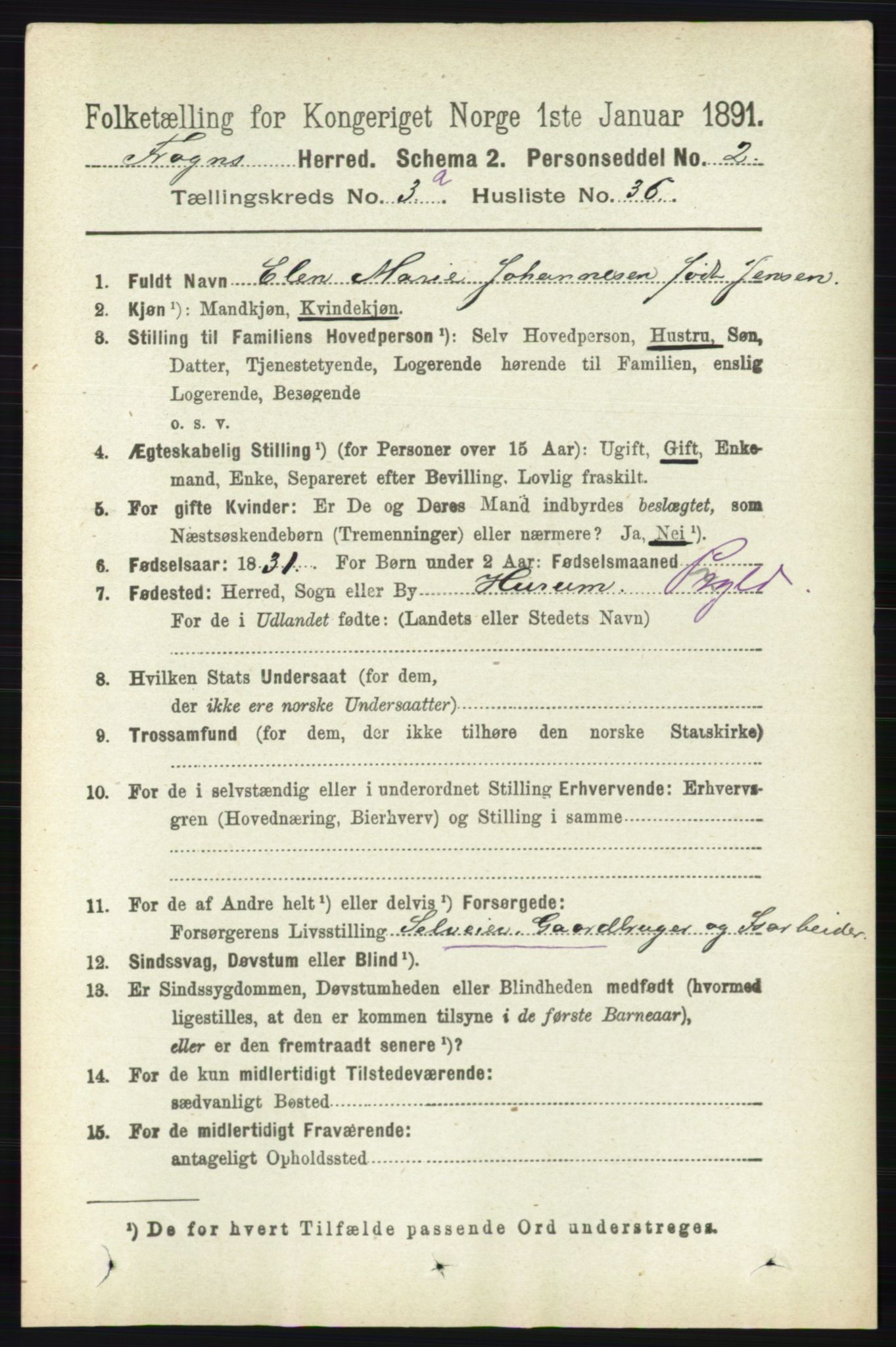 RA, Folketelling 1891 for 0215 Frogn herred, 1891, s. 2122