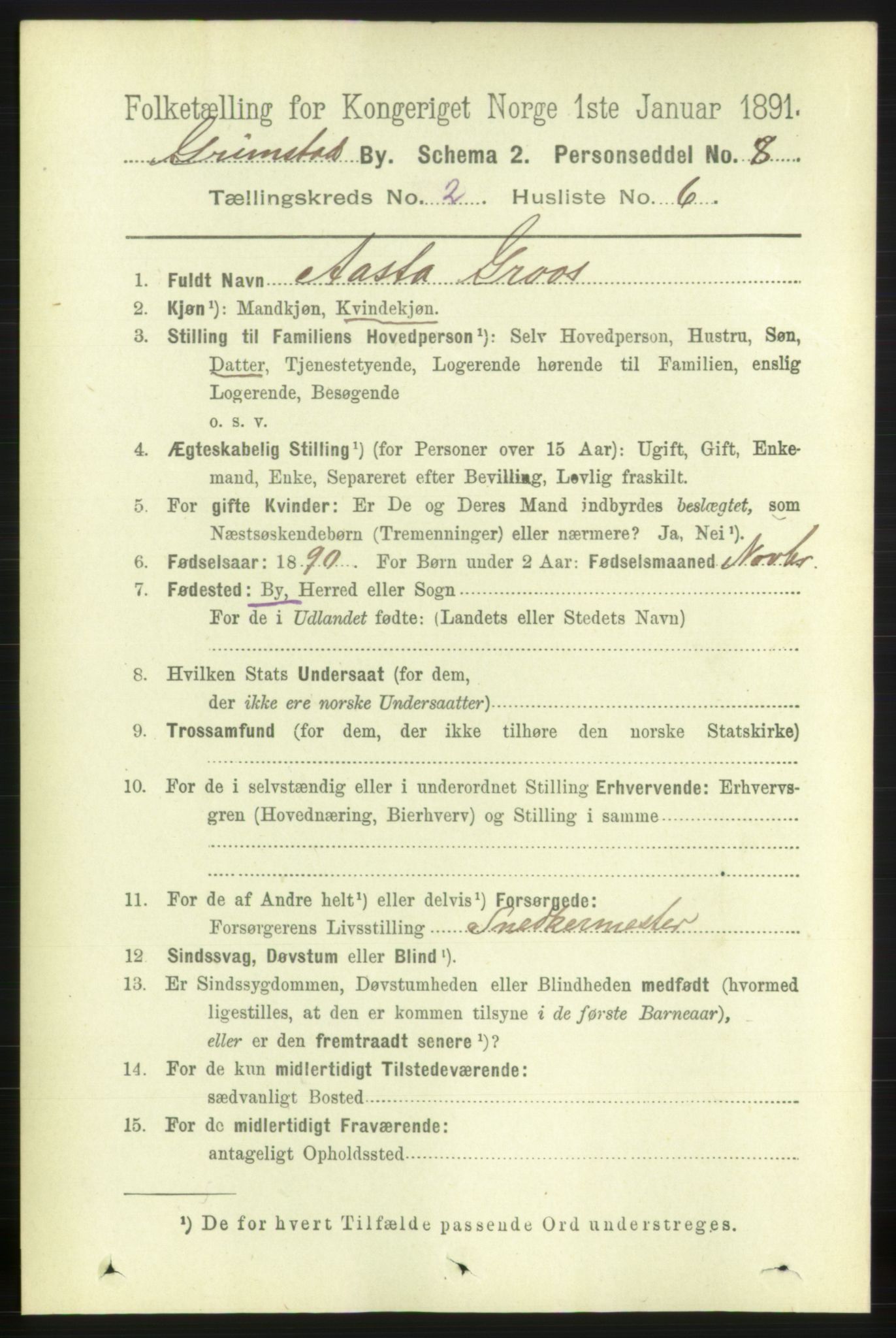 RA, Folketelling 1891 for 0904 Grimstad kjøpstad, 1891, s. 1545