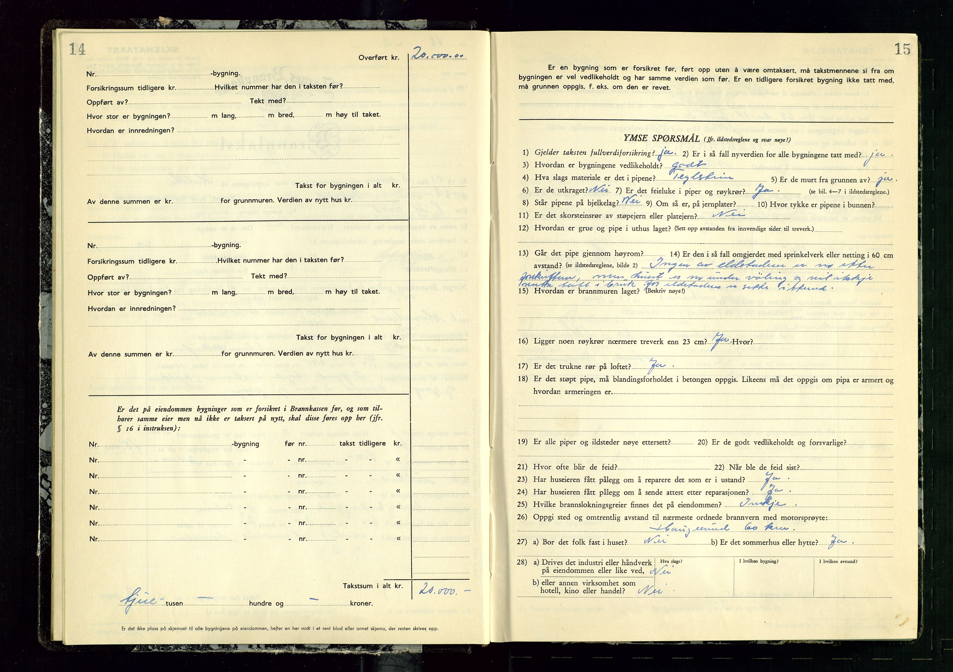 Vikedal lensmannskontor, AV/SAST-A-100179/Gob/L0006: Branntakstprotokoll, 1952-1956, s. 14-15