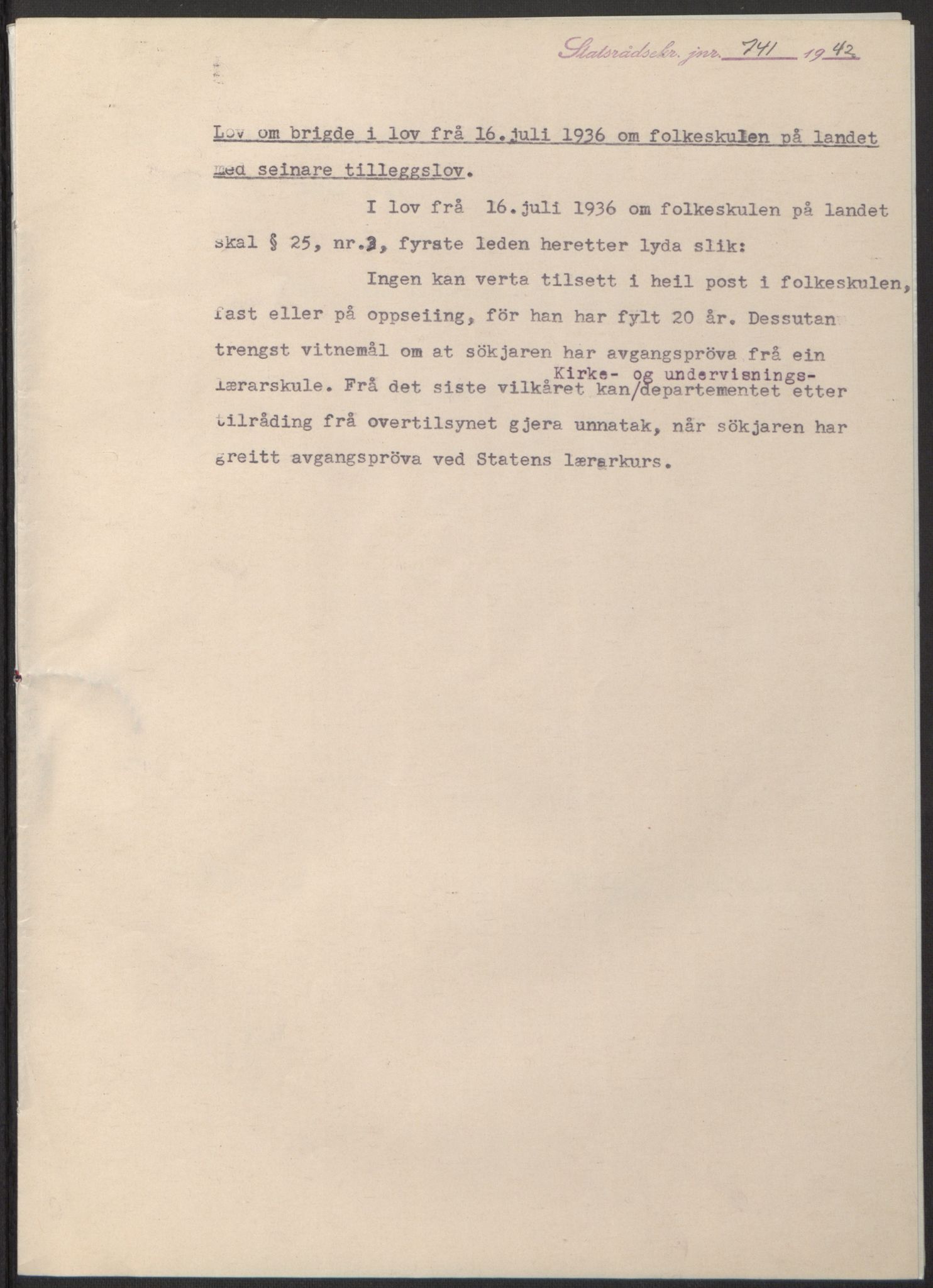 NS-administrasjonen 1940-1945 (Statsrådsekretariatet, de kommisariske statsråder mm), RA/S-4279/D/Db/L0098: Lover II, 1942, s. 491