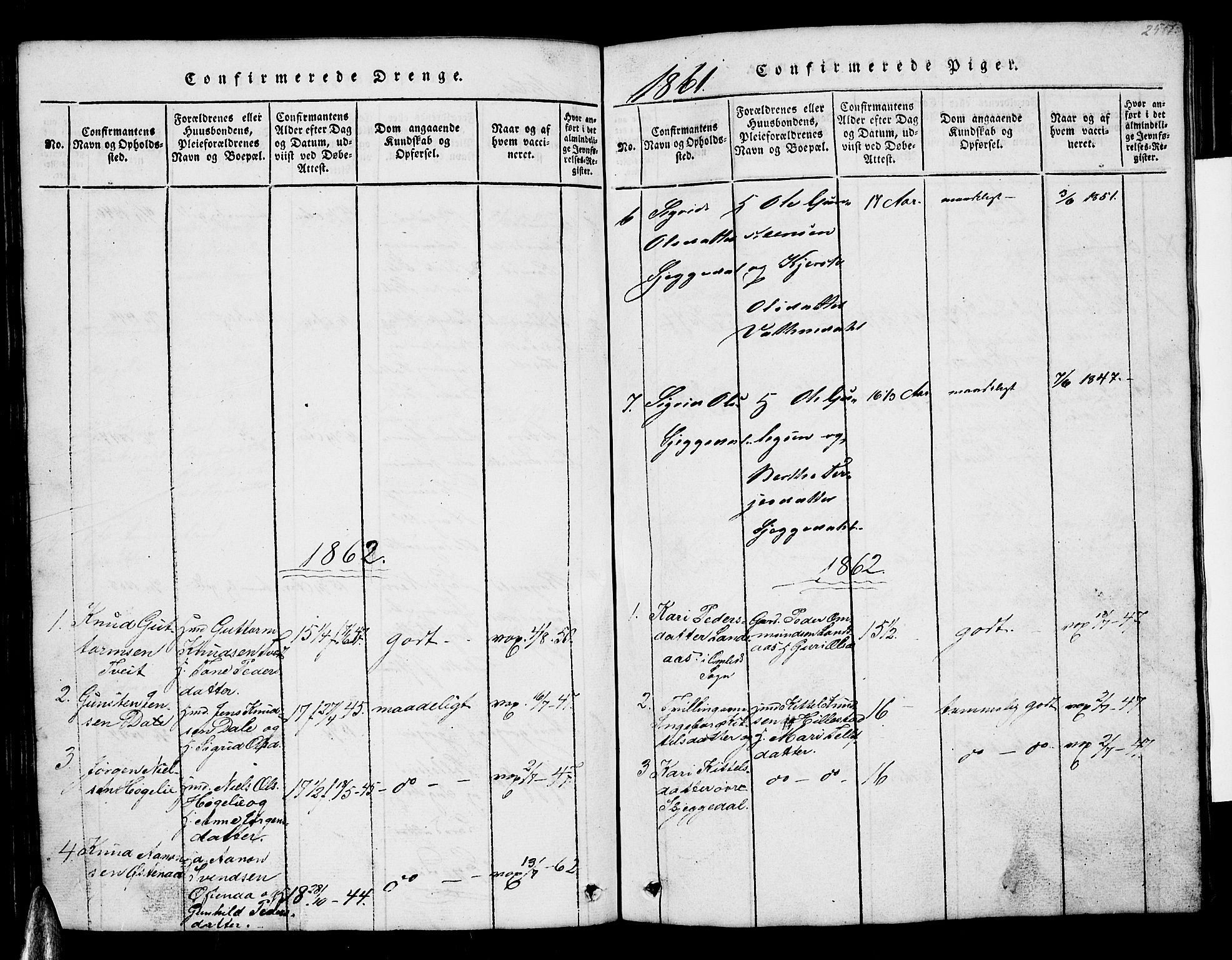 Åmli sokneprestkontor, SAK/1111-0050/F/Fb/Fbb/L0001: Klokkerbok nr. B 1, 1816-1889, s. 257