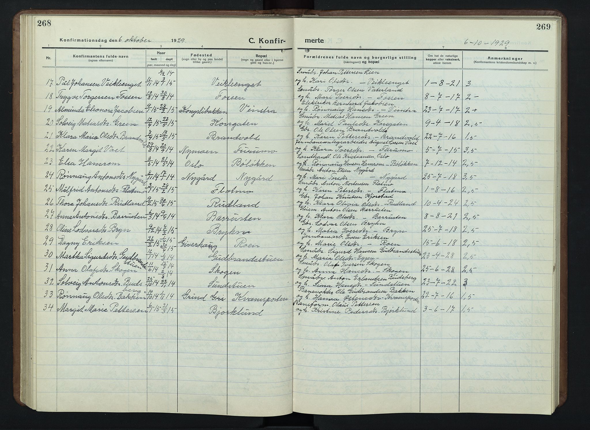 Nord-Fron prestekontor, SAH/PREST-080/H/Ha/Hab/L0007: Klokkerbok nr. 7, 1915-1946, s. 268-269