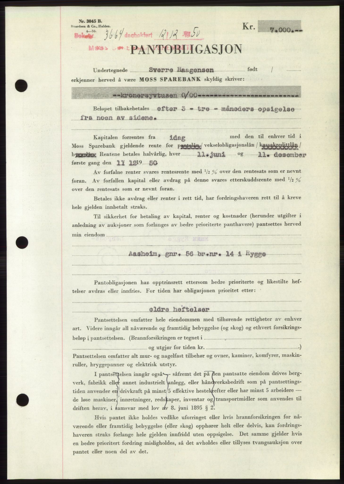 Moss sorenskriveri, SAO/A-10168: Pantebok nr. B25, 1950-1950, Dagboknr: 3664/1950