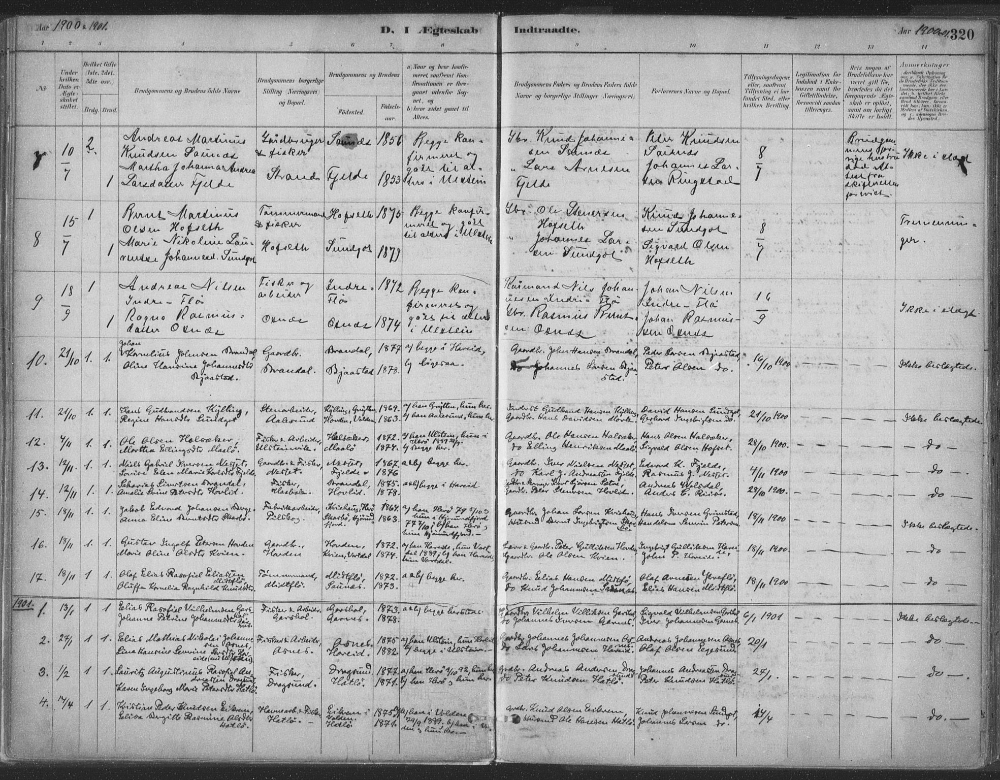 Ministerialprotokoller, klokkerbøker og fødselsregistre - Møre og Romsdal, SAT/A-1454/509/L0106: Ministerialbok nr. 509A04, 1883-1922, s. 320
