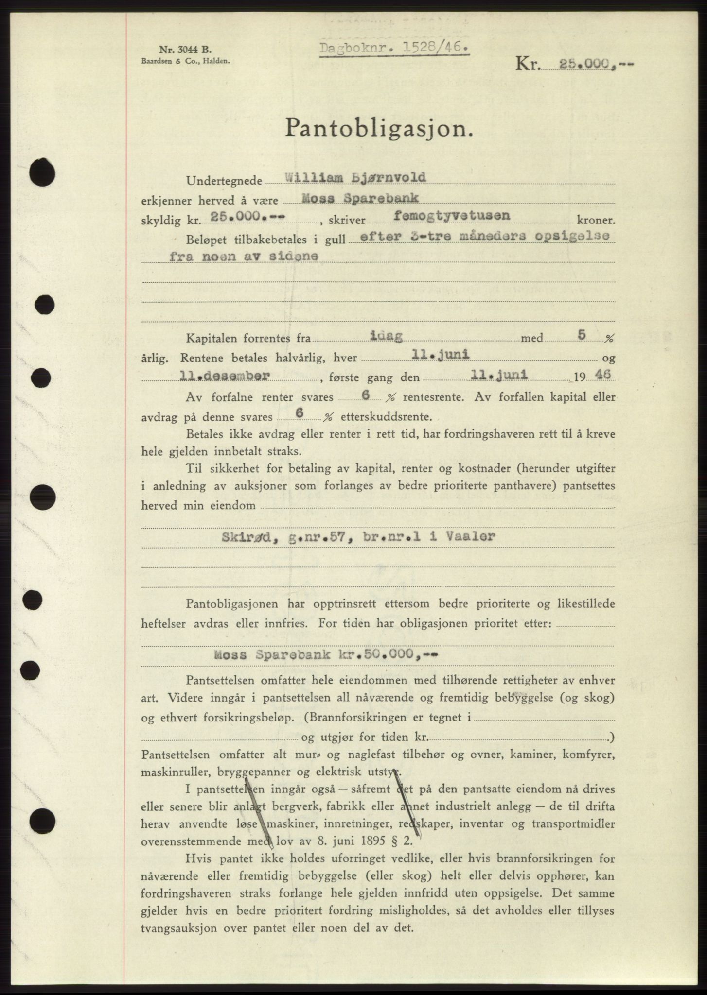 Moss sorenskriveri, AV/SAO-A-10168: Pantebok nr. B15, 1946-1946, Dagboknr: 1528/1946