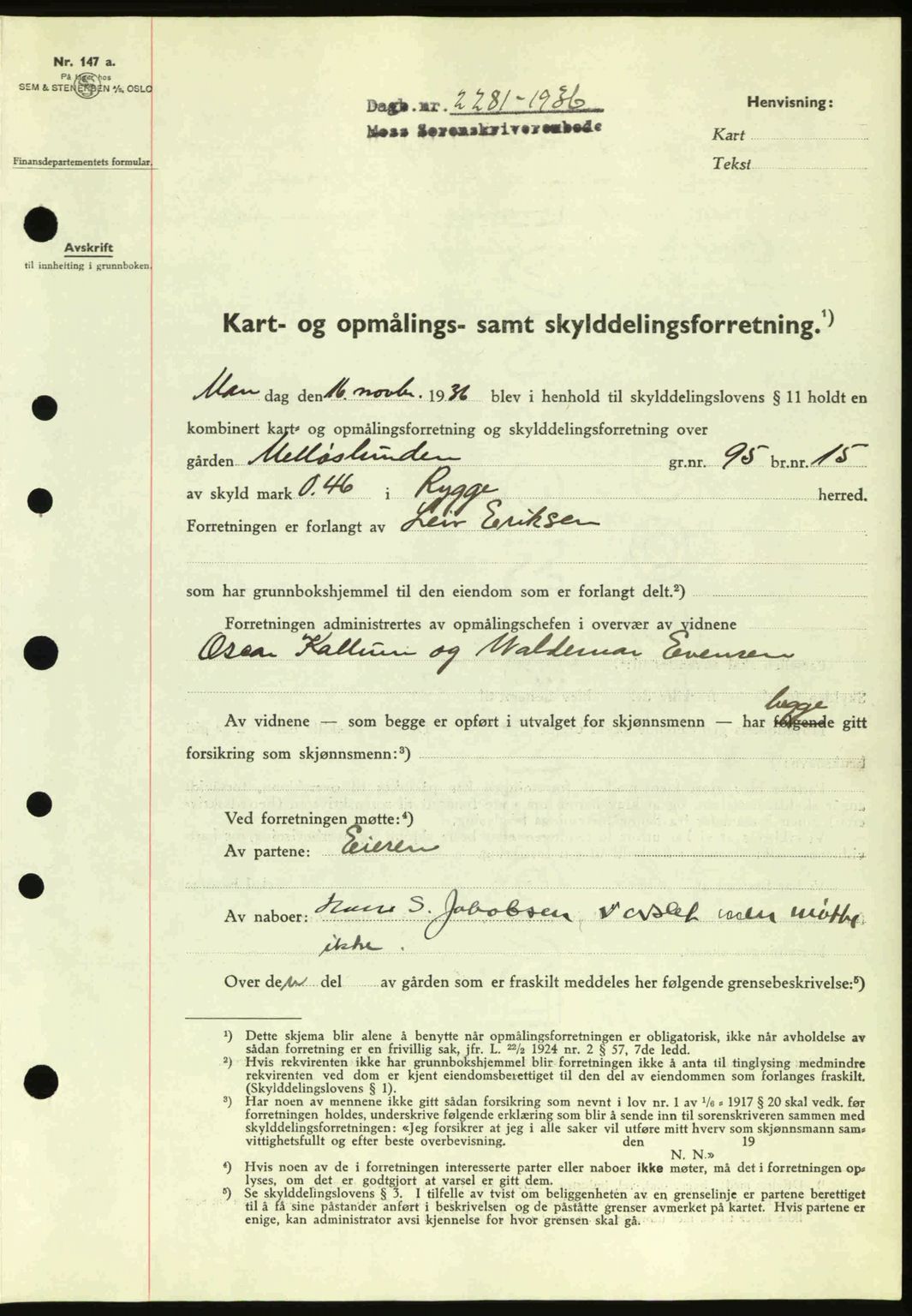 Moss sorenskriveri, SAO/A-10168: Pantebok nr. A2, 1936-1937, Dagboknr: 2281/1936