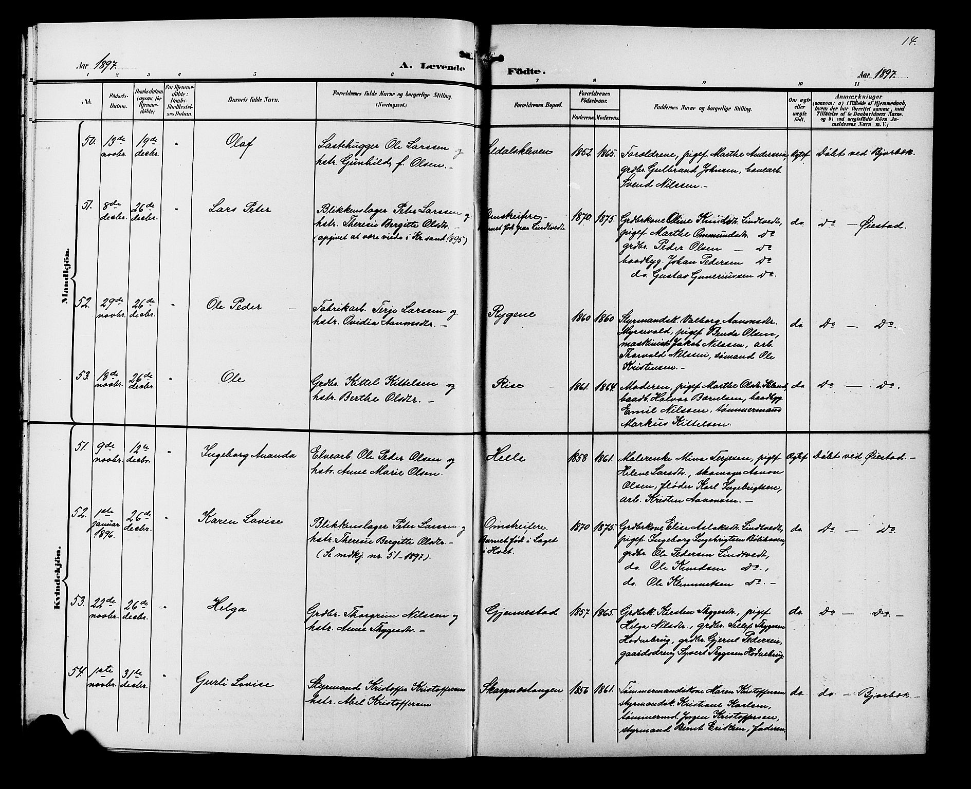 Øyestad sokneprestkontor, AV/SAK-1111-0049/F/Fb/L0010: Klokkerbok nr. B 10, 1897-1906, s. 14