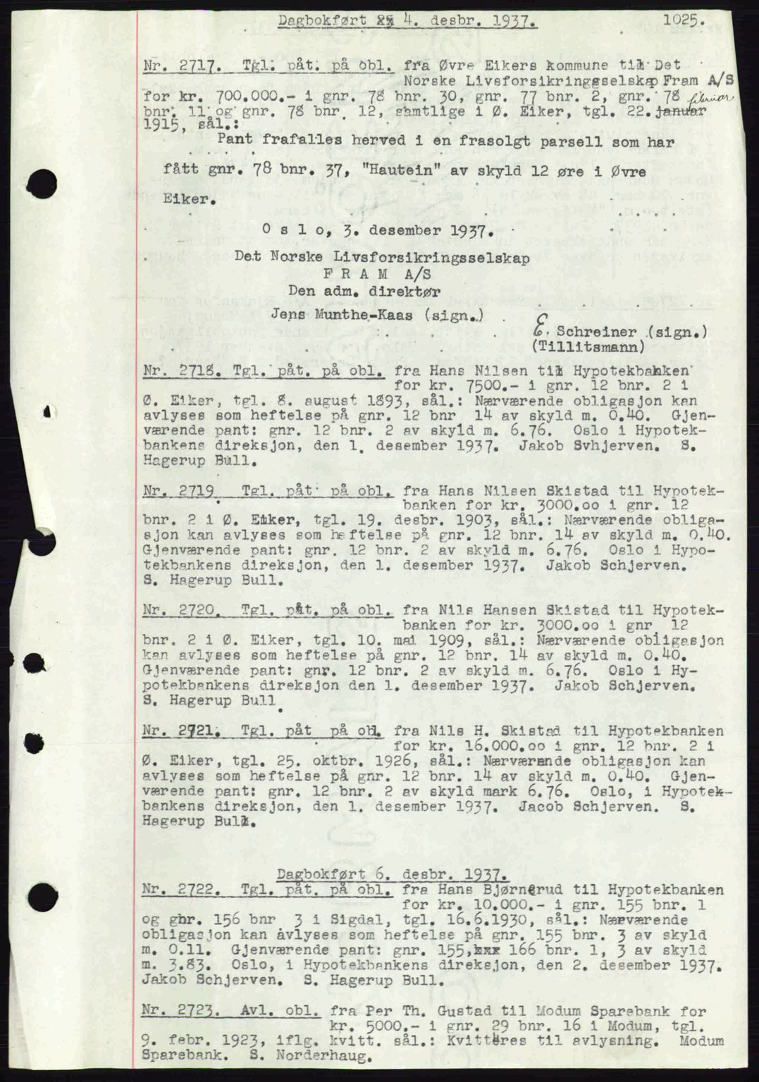 Eiker, Modum og Sigdal sorenskriveri, SAKO/A-123/G/Ga/Gab/L0036: Pantebok nr. A6, 1937-1937, Dagboknr: 2717/1937