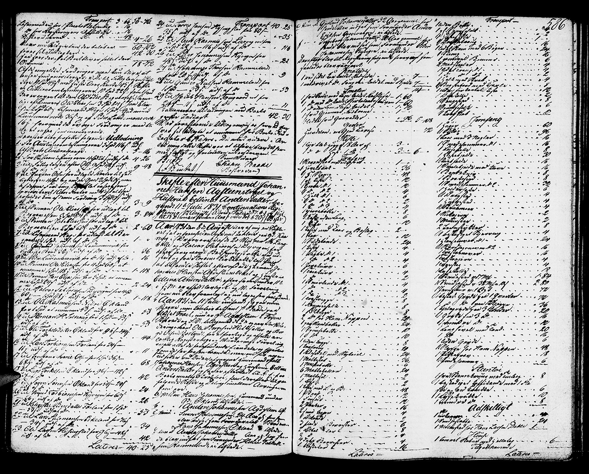Sunnhordland sorenskrivar, SAB/A-2401/1/H/Ha/Had/L0003: Skifteprotokollar. Føyen, Fjære og Våg. Fol. 365- ut. Register i protokoll., 1828-1834, s. 585b-586a