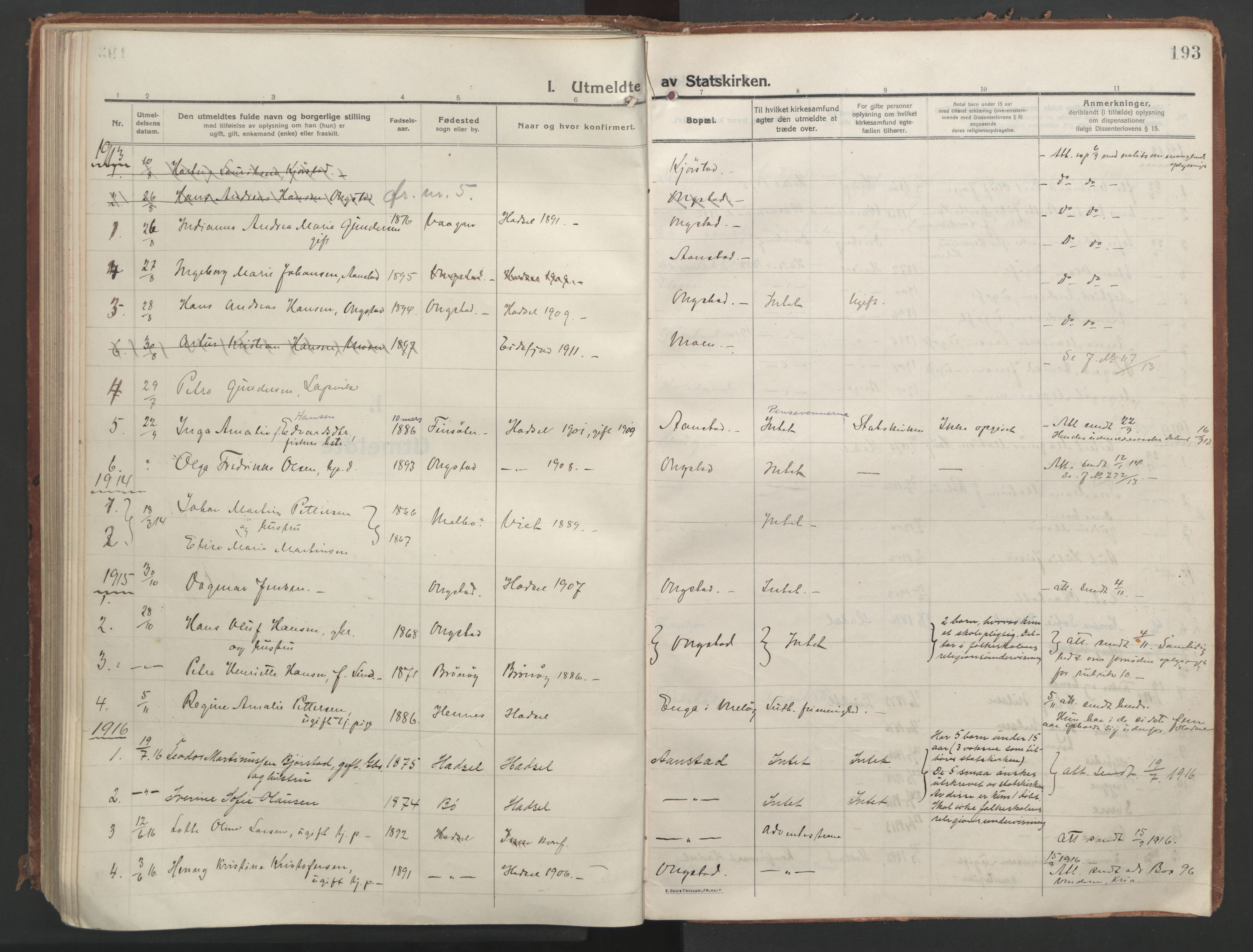 Ministerialprotokoller, klokkerbøker og fødselsregistre - Nordland, AV/SAT-A-1459/888/L1250: Ministerialbok nr. 888A16, 1913-1925, s. 193