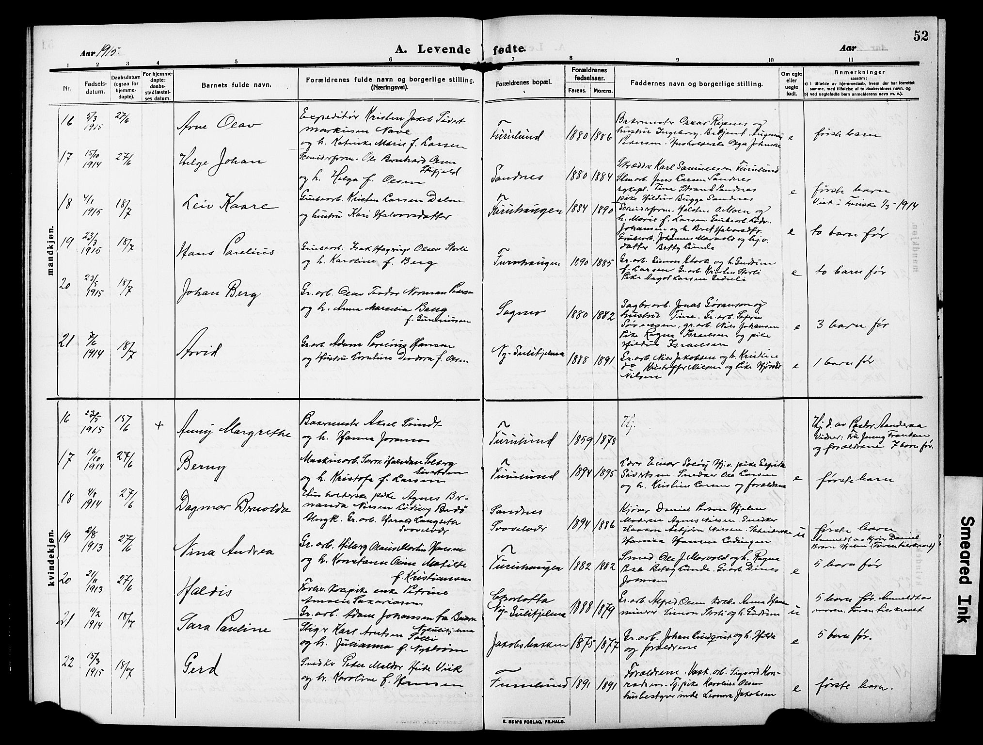 Ministerialprotokoller, klokkerbøker og fødselsregistre - Nordland, AV/SAT-A-1459/850/L0710: Ministerialbok nr. 850A02, 1910-1920, s. 52