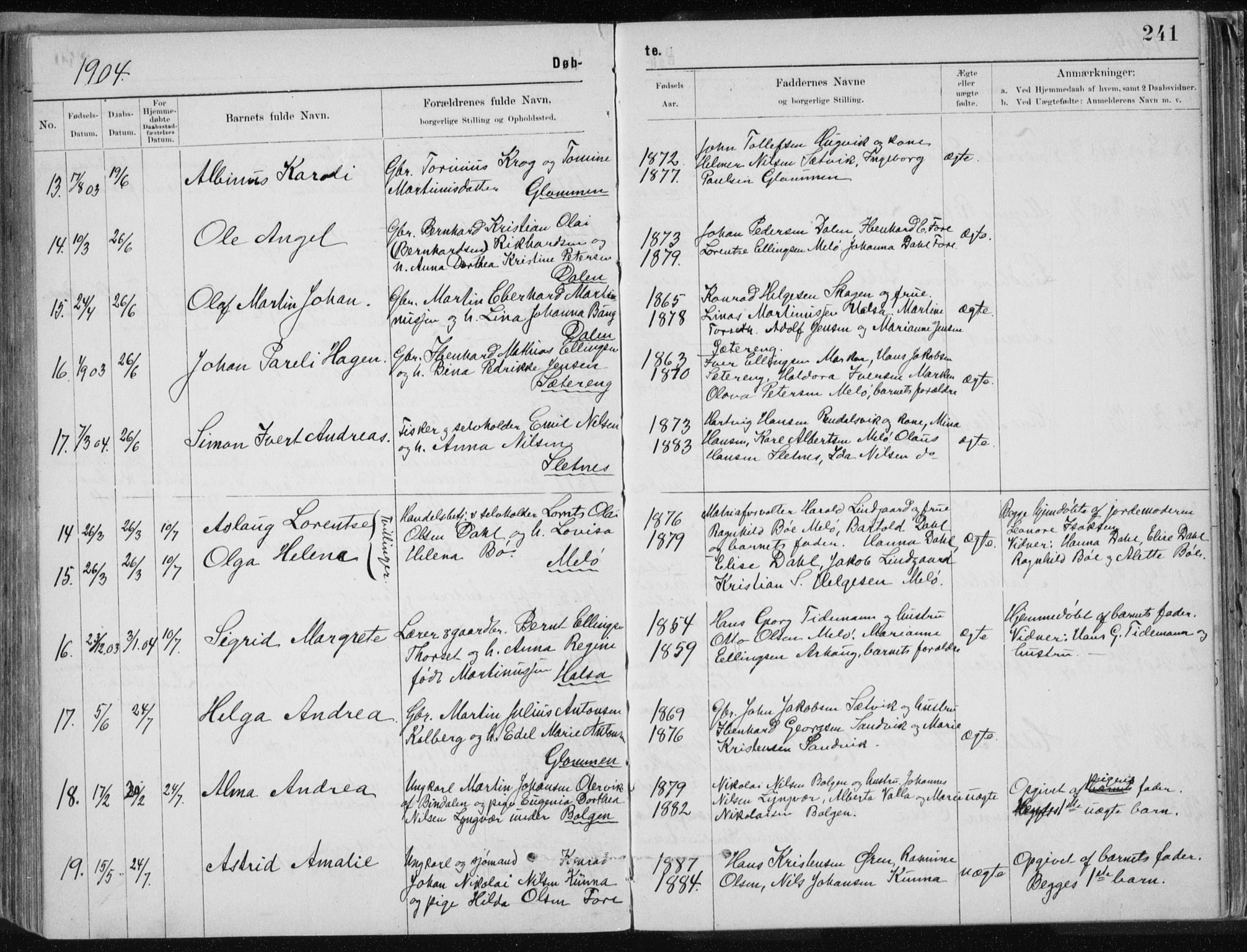 Ministerialprotokoller, klokkerbøker og fødselsregistre - Nordland, AV/SAT-A-1459/843/L0636: Klokkerbok nr. 843C05, 1884-1909, s. 241