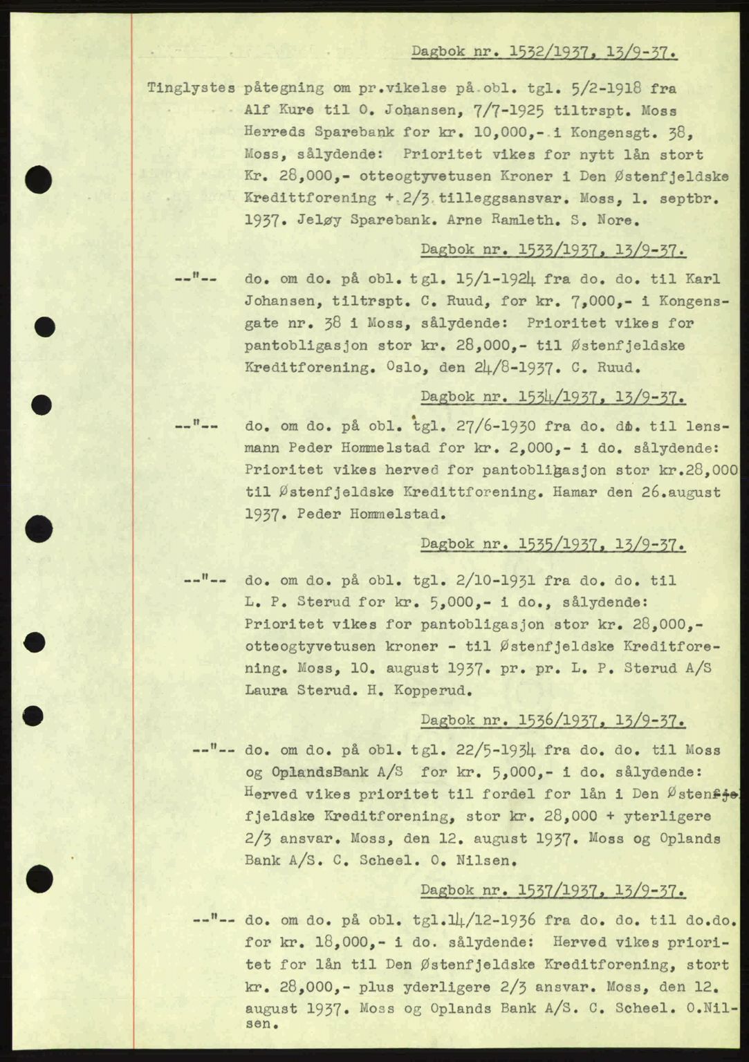 Moss sorenskriveri, SAO/A-10168: Pantebok nr. B4, 1937-1938, Dagboknr: 1532/1937