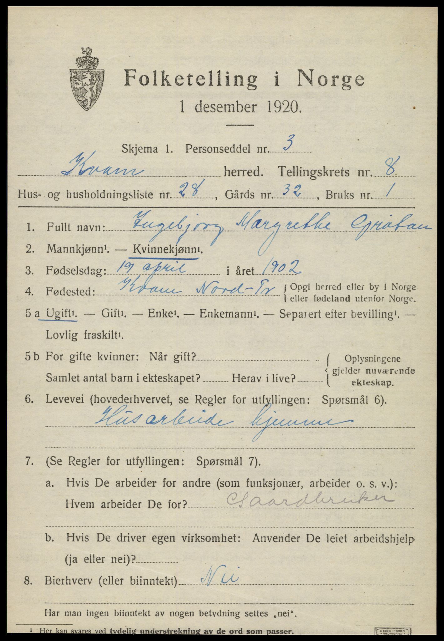 SAT, Folketelling 1920 for 1735 Kvam herred, 1920, s. 2301