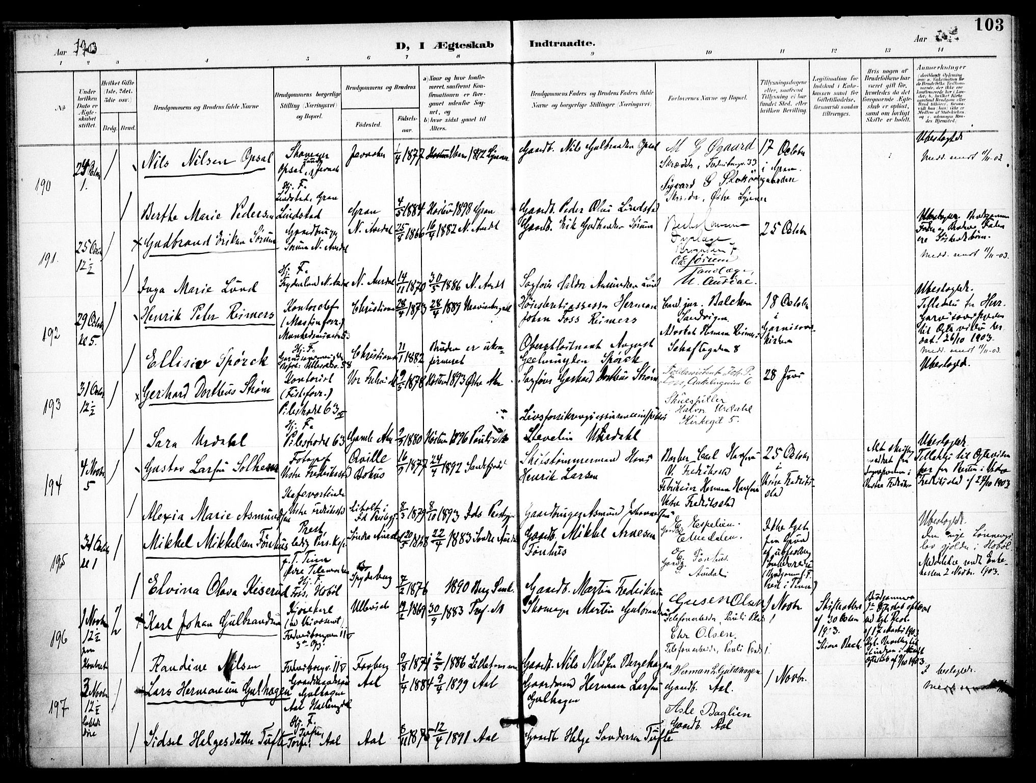 Trefoldighet prestekontor Kirkebøker, AV/SAO-A-10882/F/Fc/L0005: Ministerialbok nr. III 5, 1900-1908, s. 103