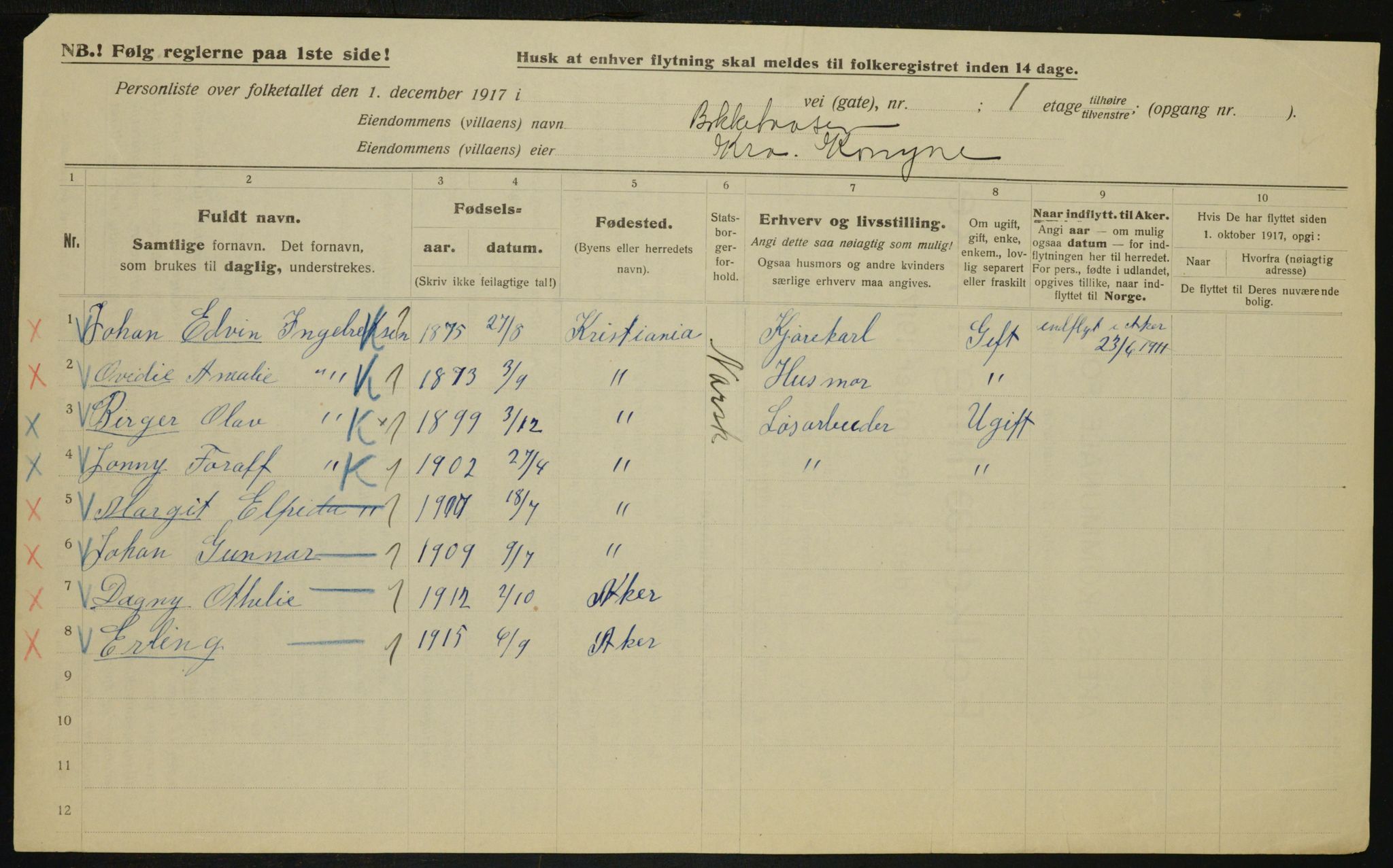 OBA, Kommunal folketelling 1.12.1917 for Aker, 1917, s. 11693