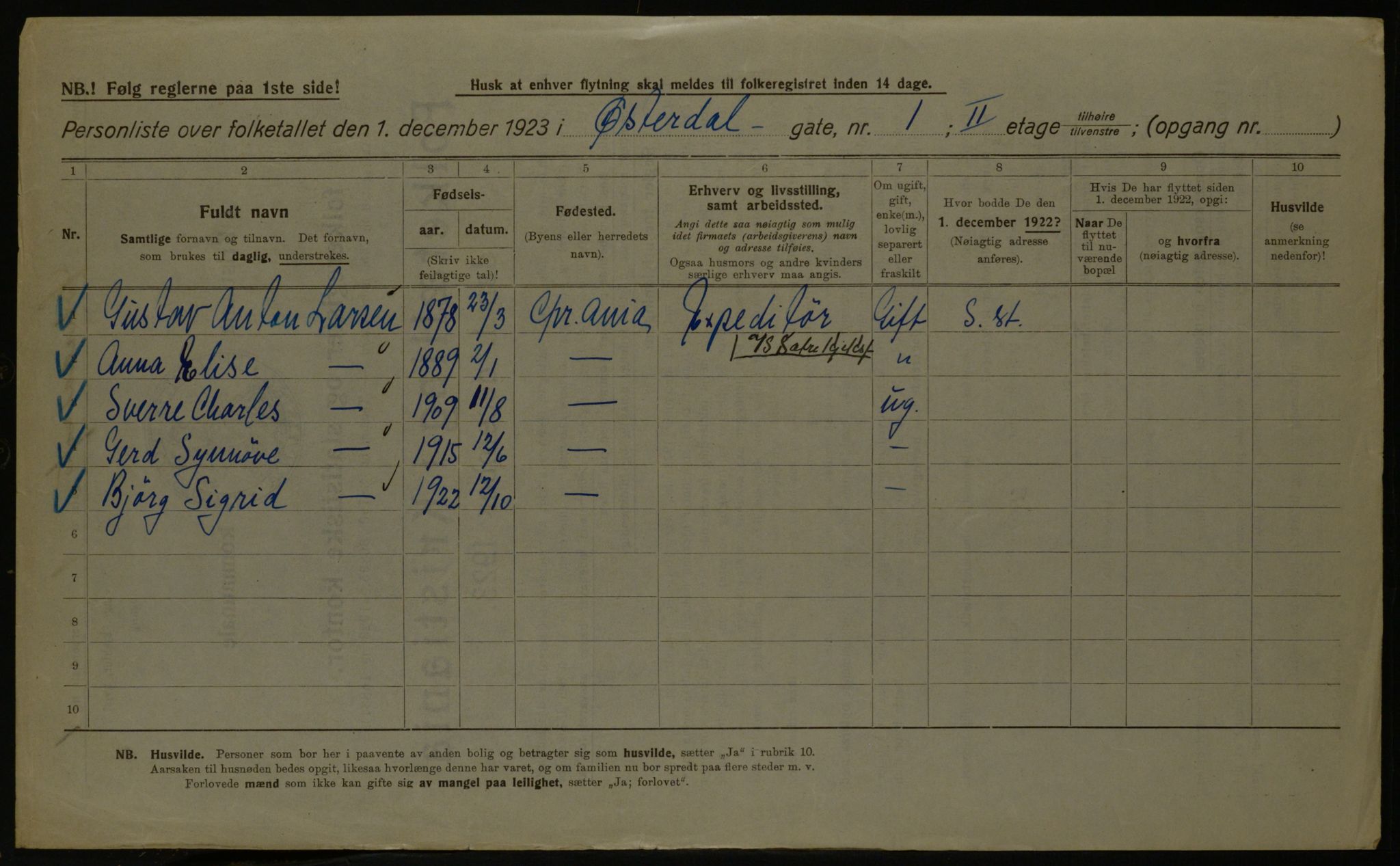 OBA, Kommunal folketelling 1.12.1923 for Kristiania, 1923, s. 142177