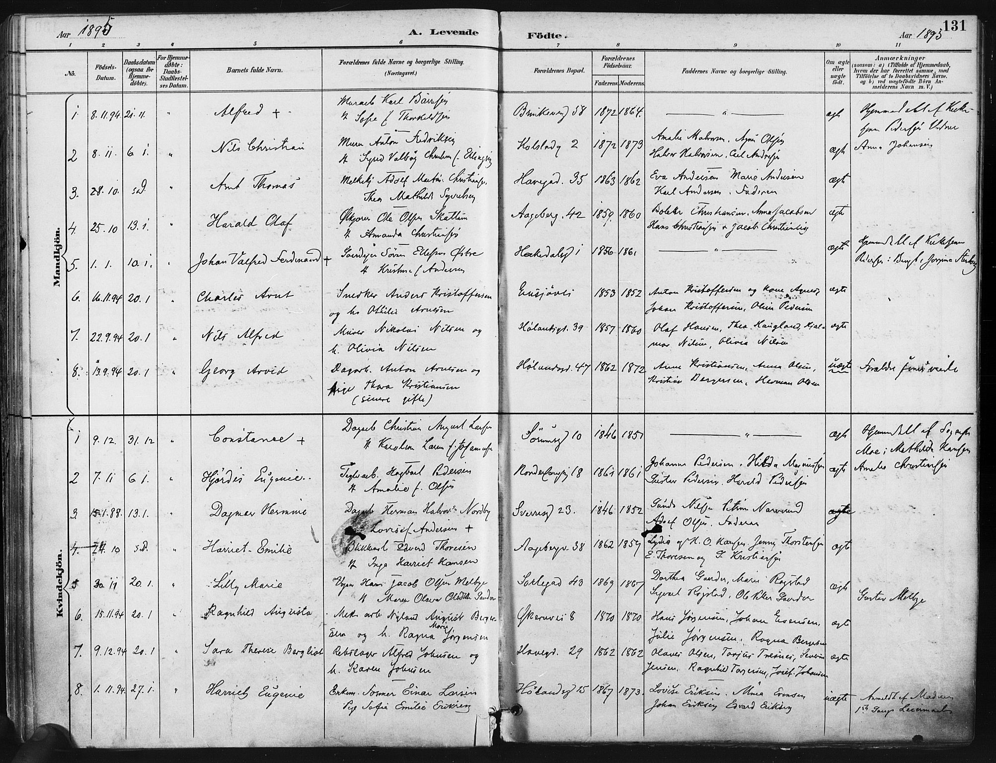 Kampen prestekontor Kirkebøker, AV/SAO-A-10853/F/Fa/L0005: Ministerialbok nr. I 5, 1890-1902, s. 131