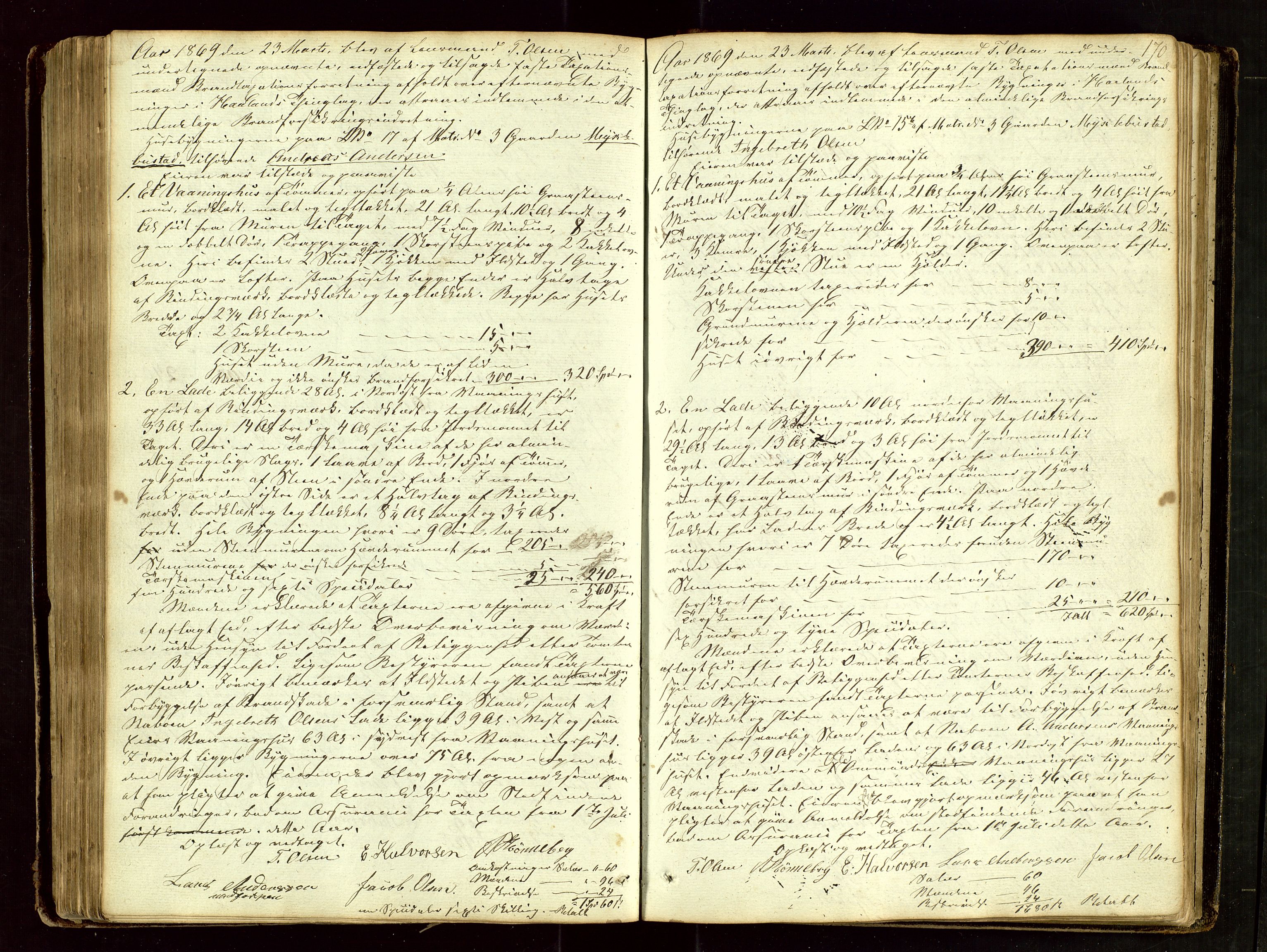 Håland lensmannskontor, AV/SAST-A-100100/Go/L0001: Branntakstprotokoll, 1846-1872, s. 169b-170a