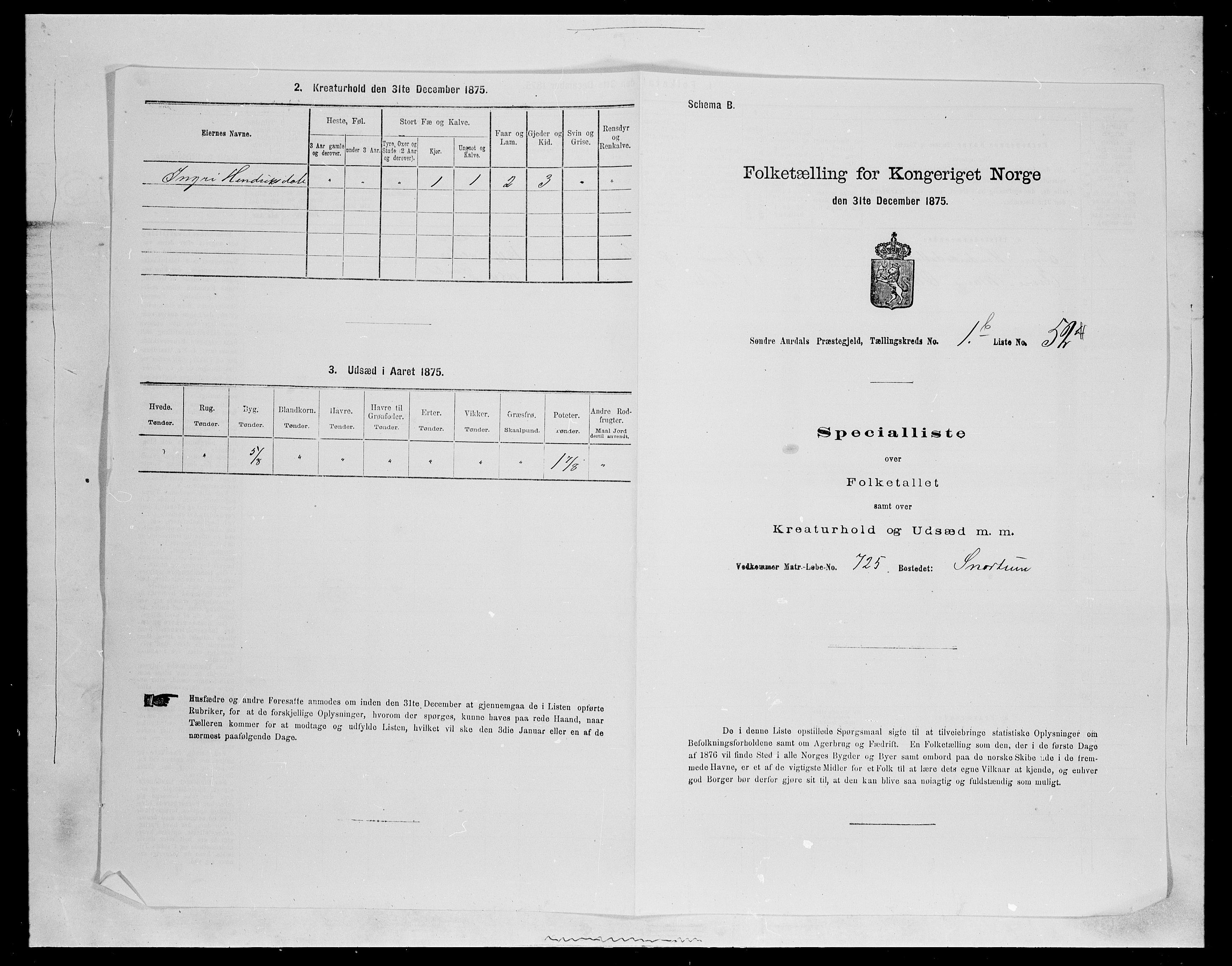 SAH, Folketelling 1875 for 0540P Sør-Aurdal prestegjeld, 1875, s. 409