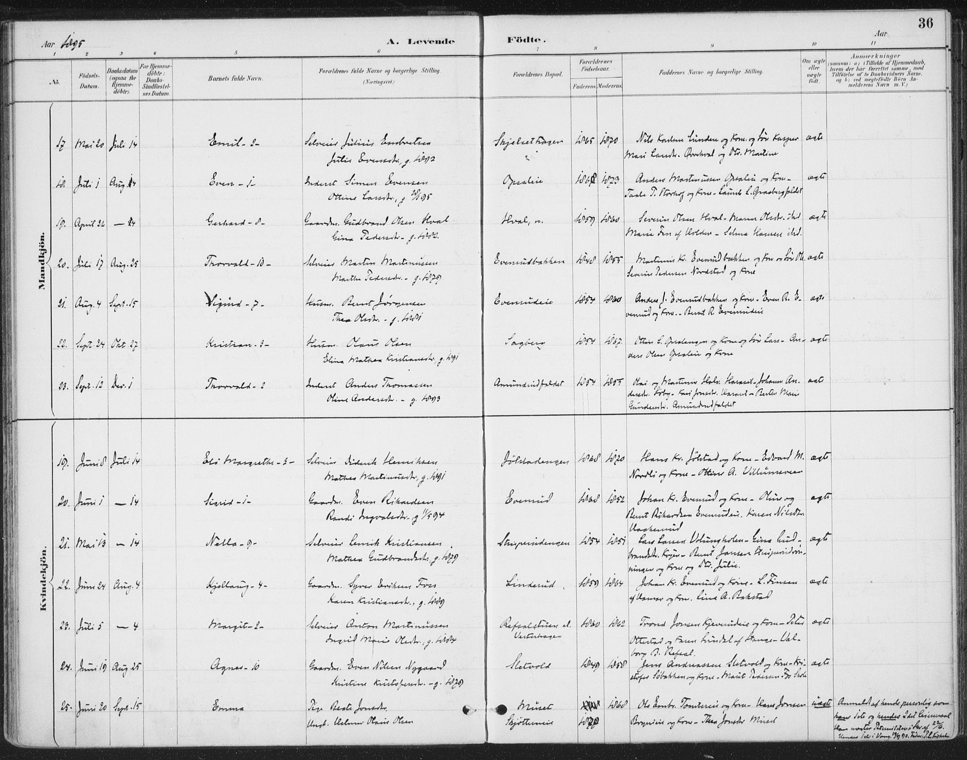 Romedal prestekontor, AV/SAH-PREST-004/K/L0008: Ministerialbok nr. 8, 1887-1905, s. 36