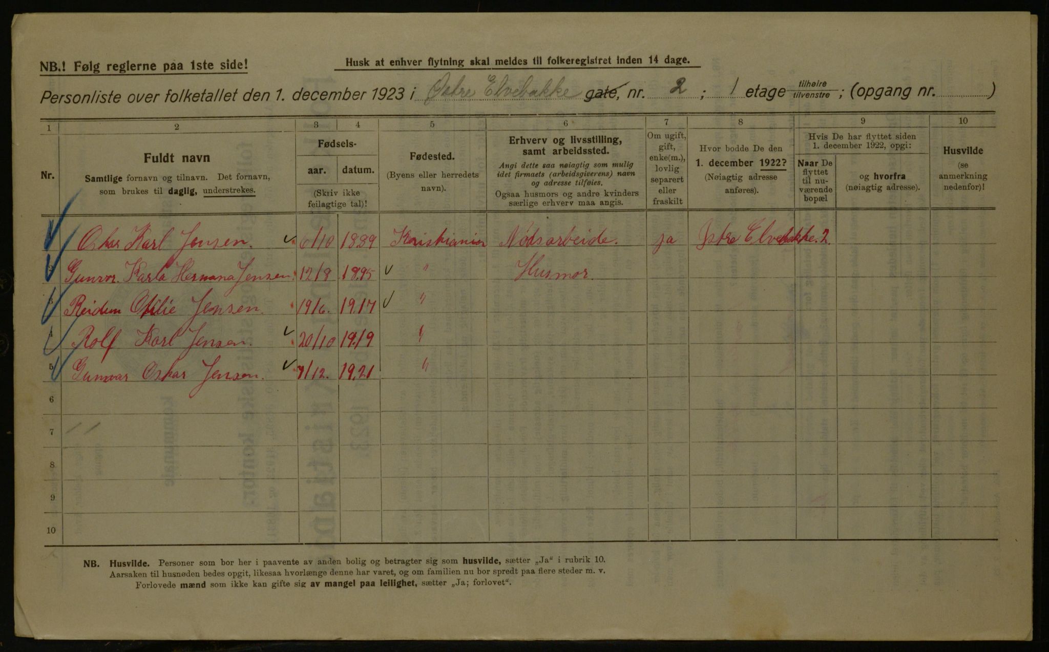 OBA, Kommunal folketelling 1.12.1923 for Kristiania, 1923, s. 142727