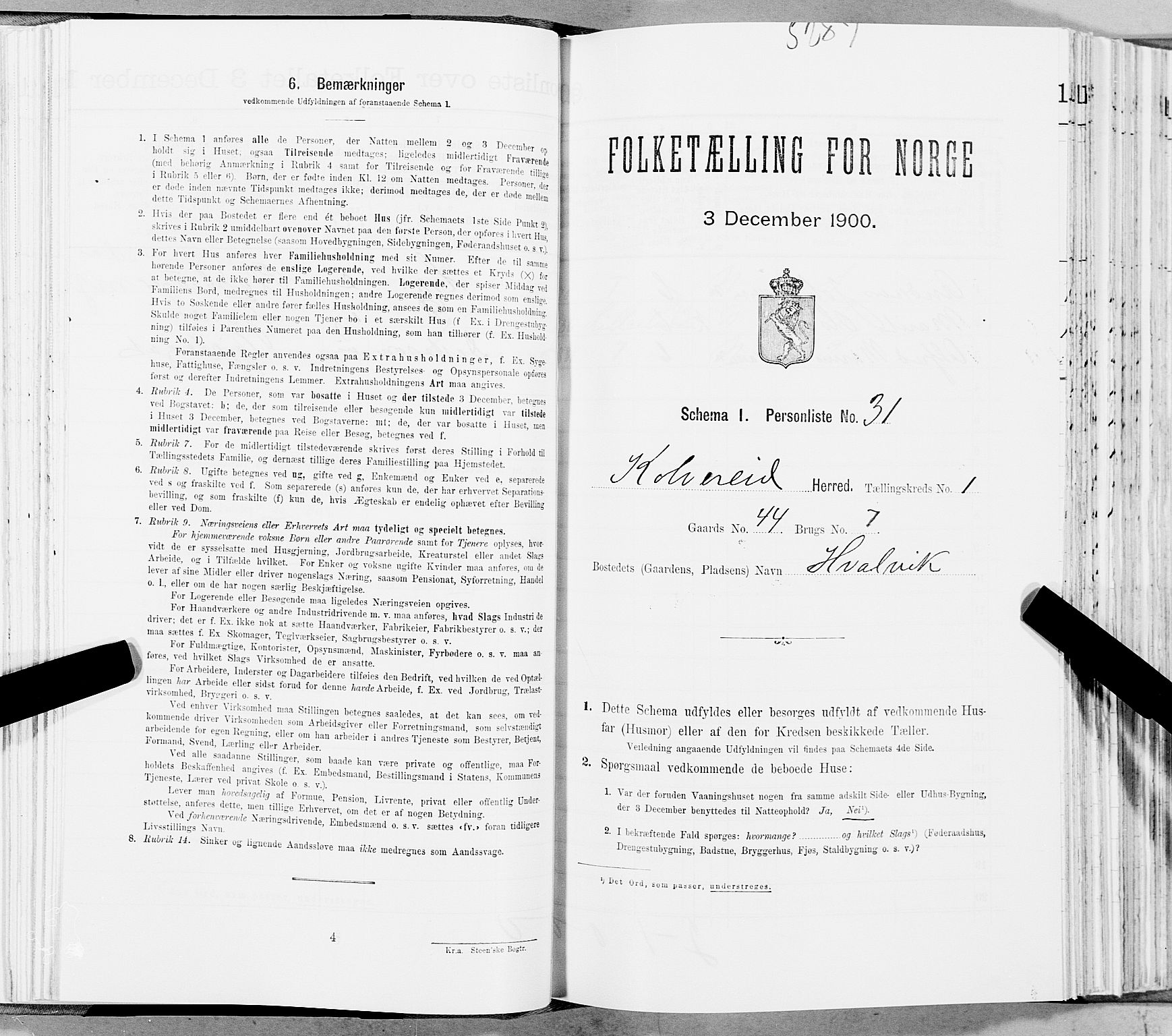 SAT, Folketelling 1900 for 1752 Kolvereid herred, 1900, s. 104