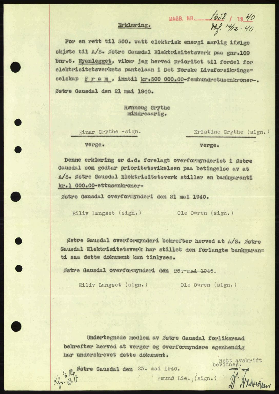 Sør-Gudbrandsdal tingrett, SAH/TING-004/H/Hb/Hbe/L0002: Pantebok nr. B2, 1939-1943, Dagboknr: 1658/1940